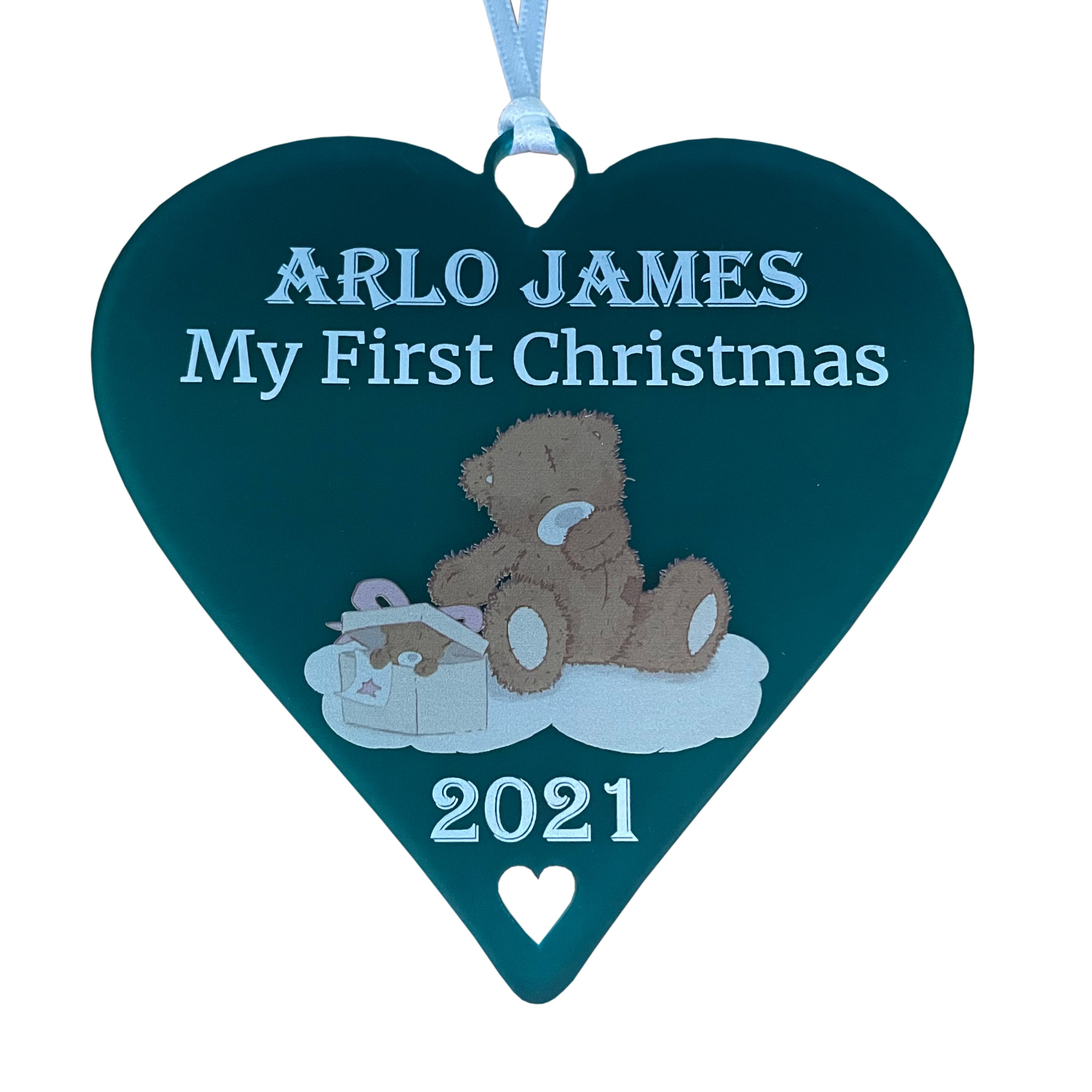 Personalised Baby Name Teddy Bear Gift - 10cm Heart