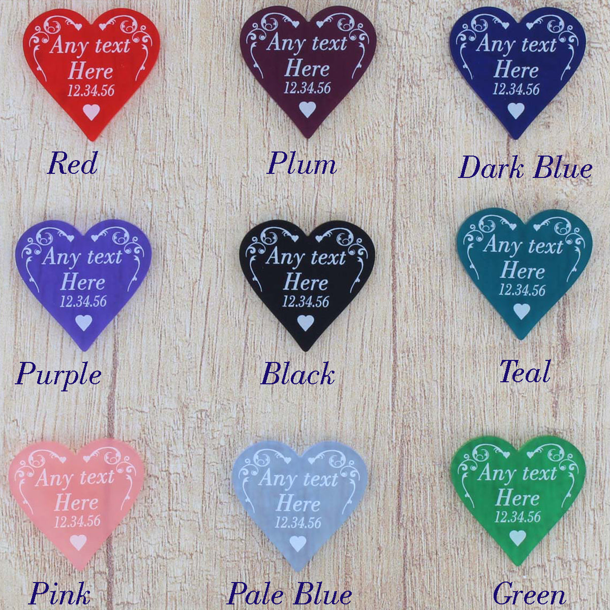 Personalised Wedding Favours - Frosted Dark Blue Acrylic Swirl Love Hearts