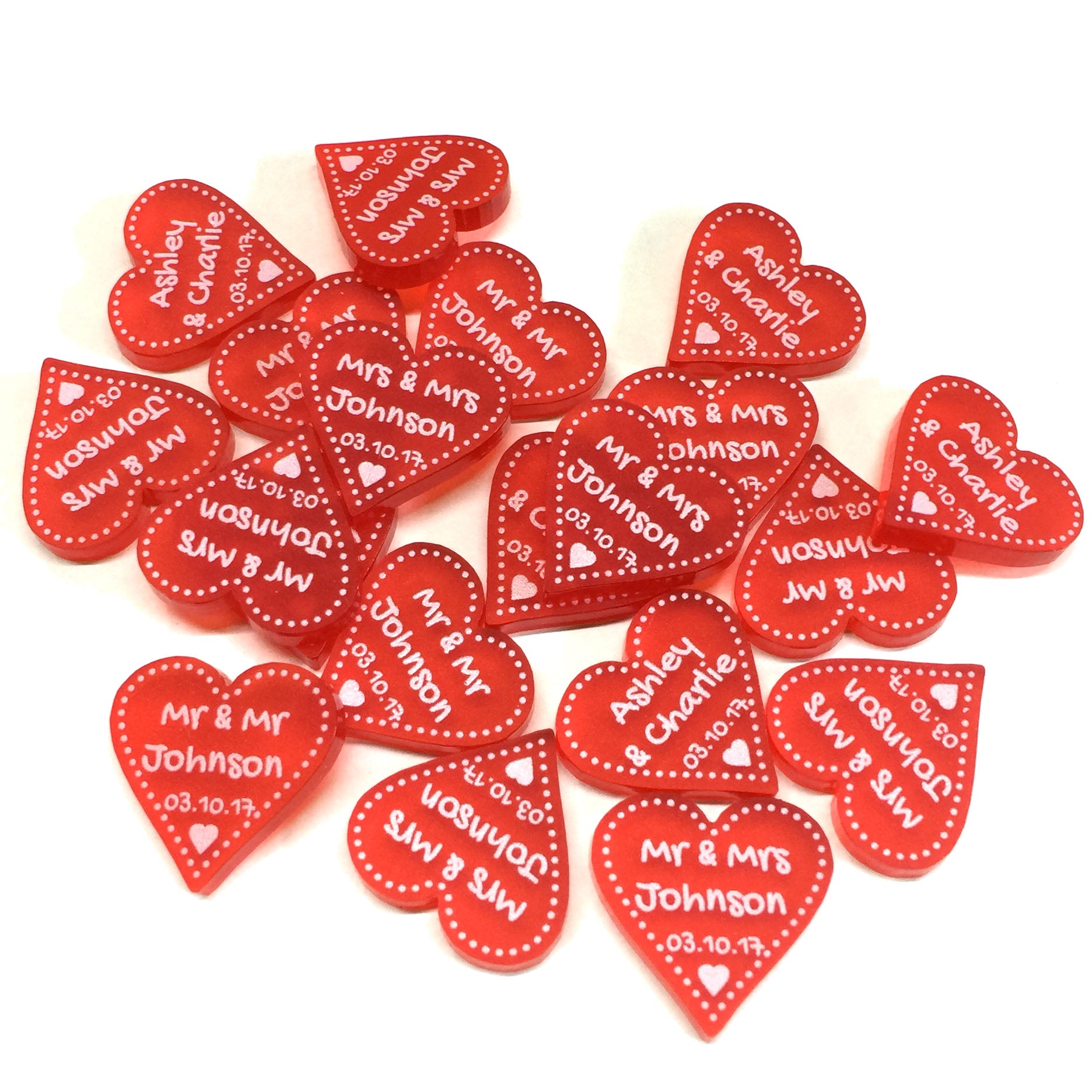 Personalised 40th Anniversary Ruby Wedding Decorations - Frosted Red Acrylic Dotty Love Hearts