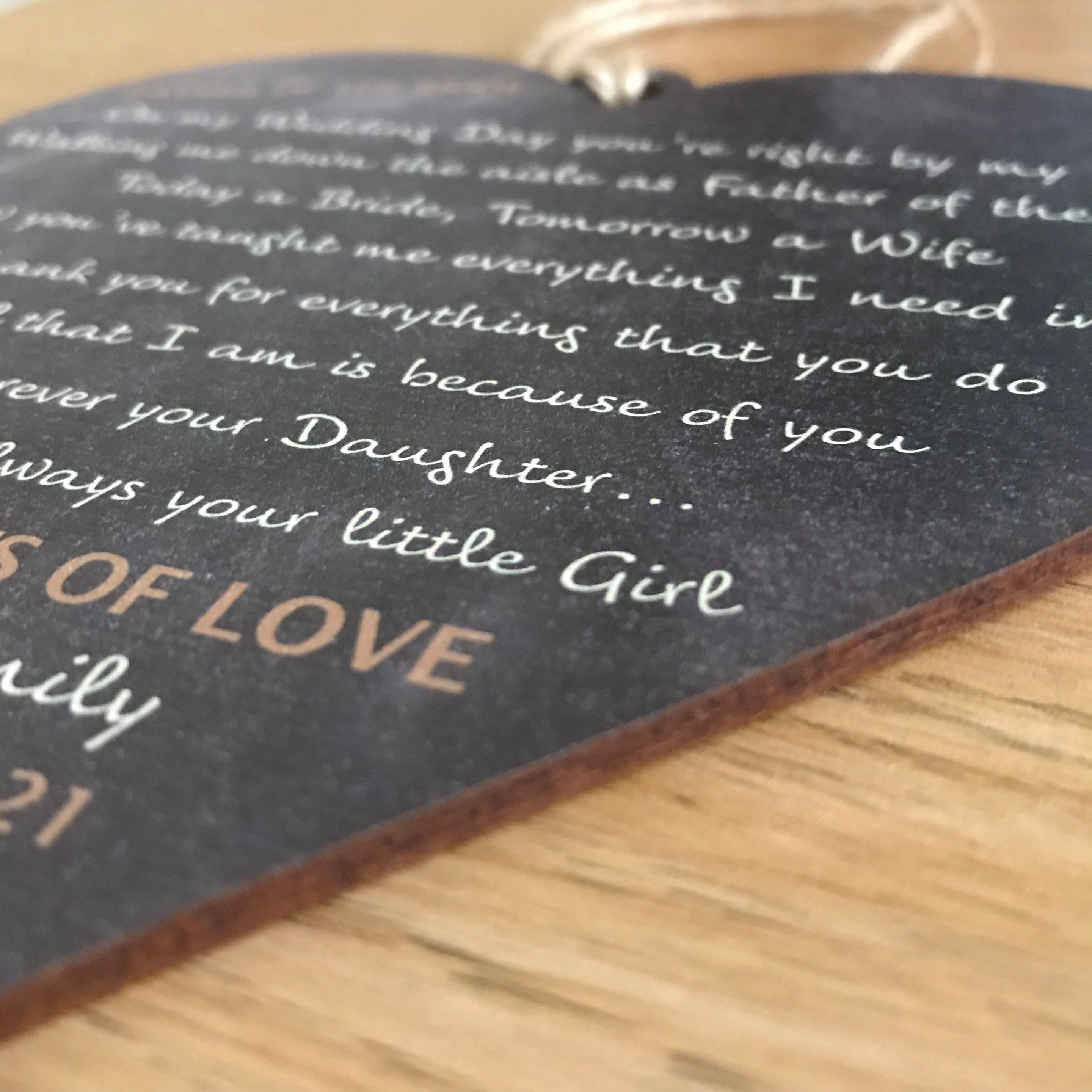 Personalised Father of the Bride Wedding Gift from Daughter - 14cm Plaque