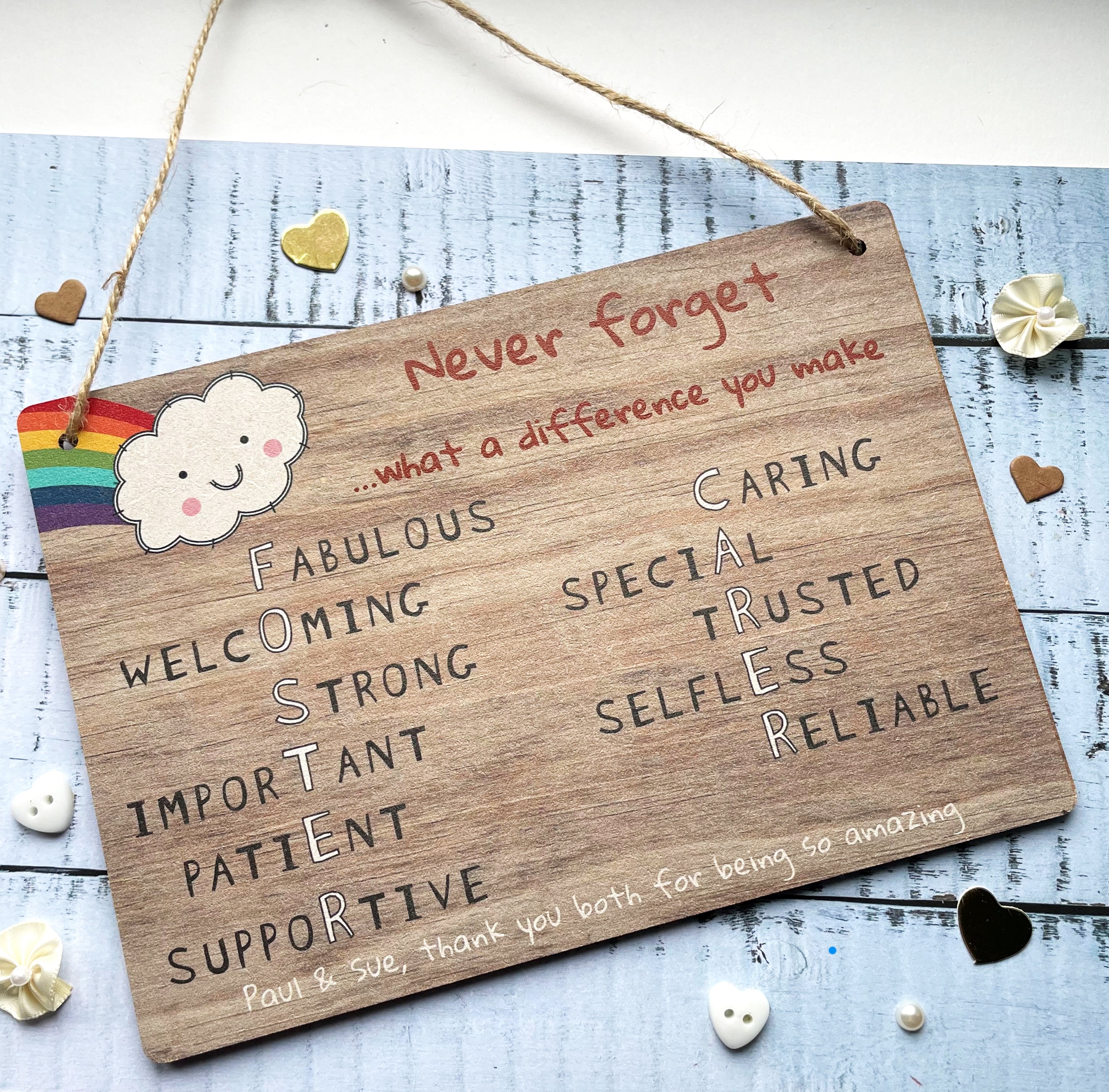 Foster Carer Thank You Gifts - Personalised Rainbow Plaque