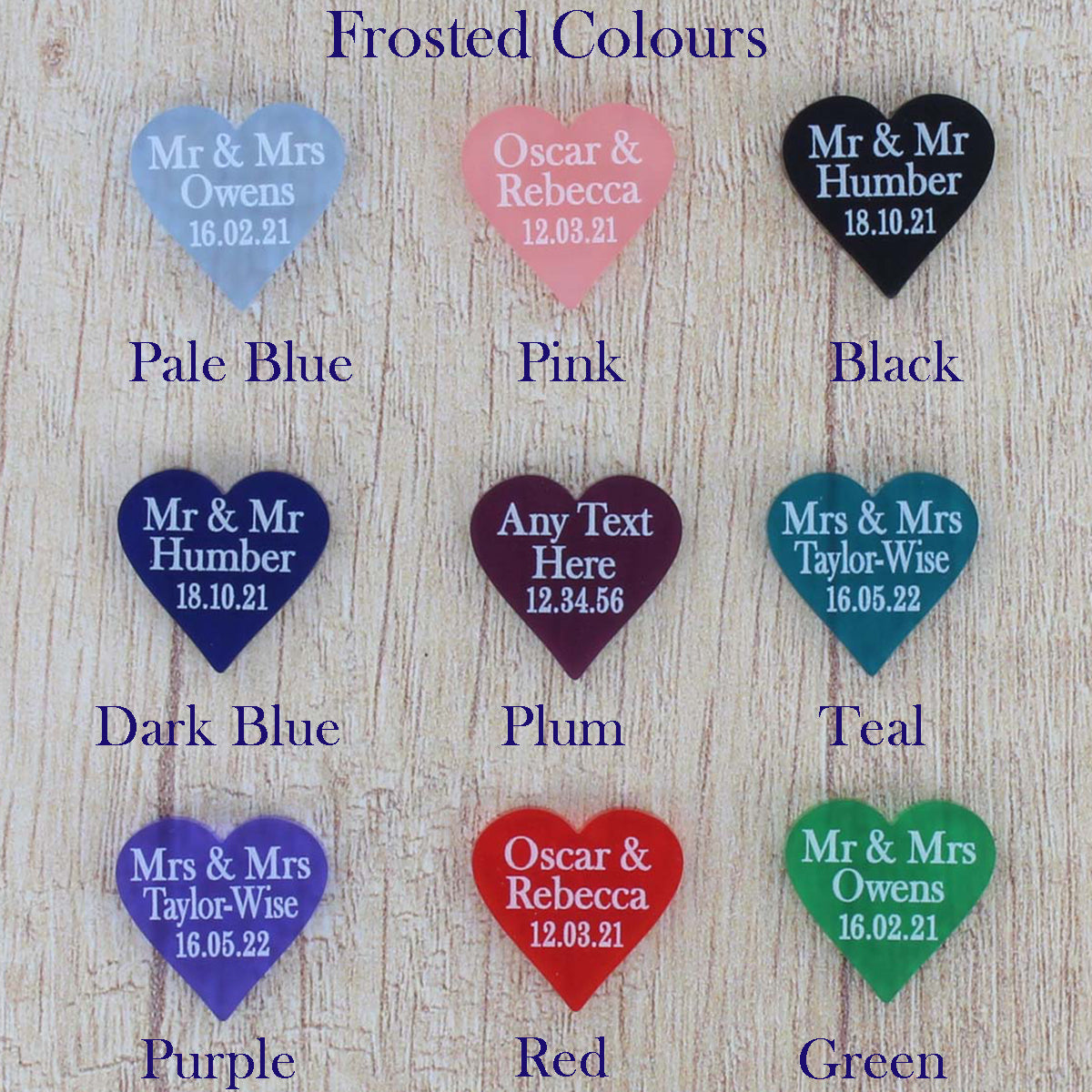 Personalised Wedding Favours - Frosted Dark Blue Acrylic Love Hearts