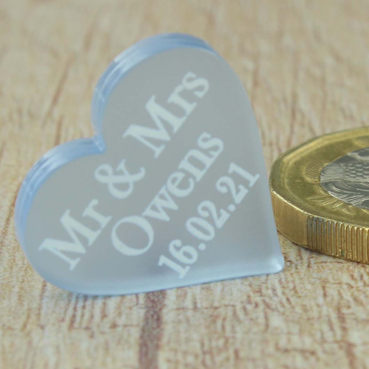 Personalised Wedding Favours - Frosted Pale Blue Acrylic Love Hearts