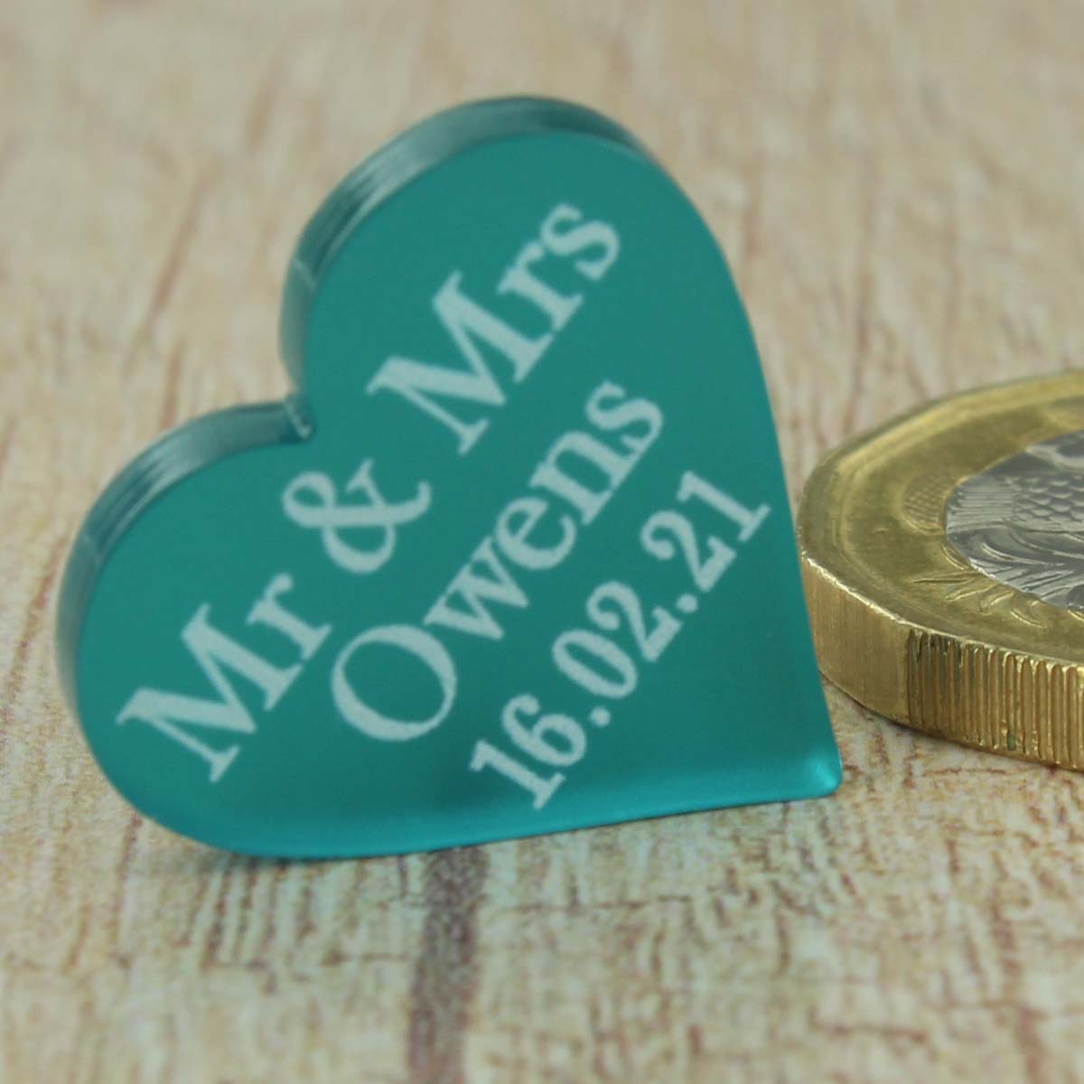 Personalised Wedding Favours - Frosted Teal Acrylic Love Hearts