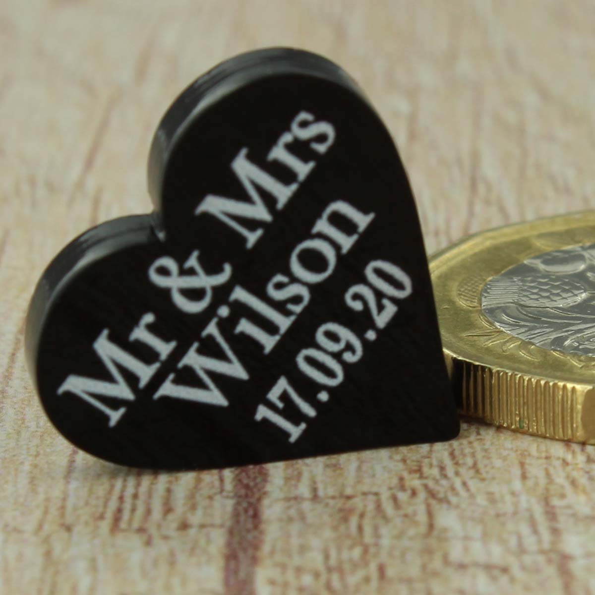 Personalised Wedding Favours - Glossy Black Acrylic Love Hearts