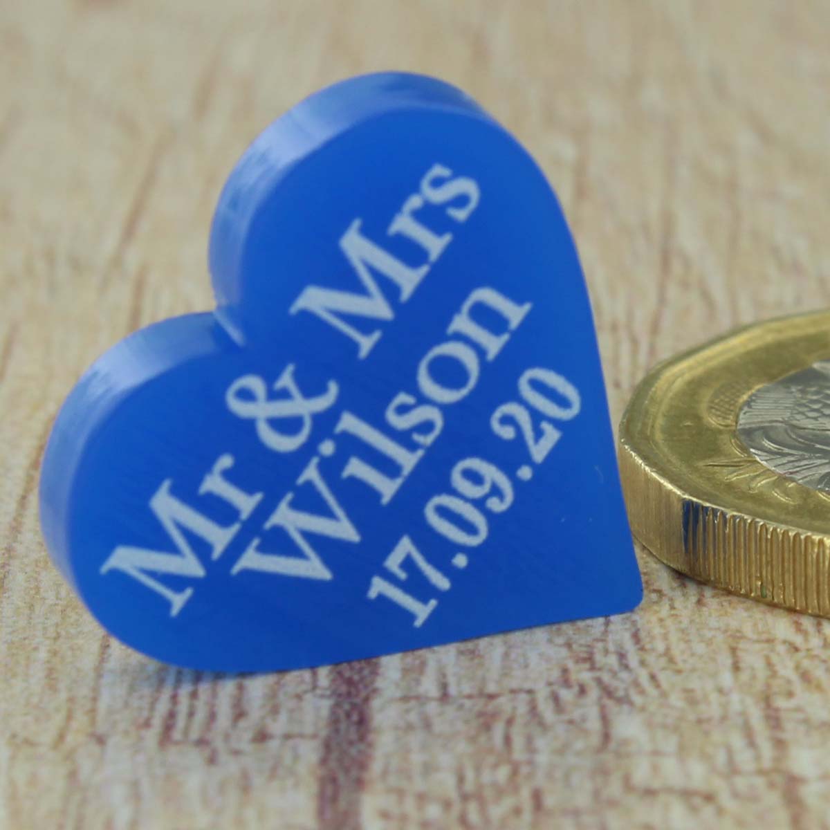 Personalised Wedding Favours - Glossy Dark Blue Acrylic Love Hearts