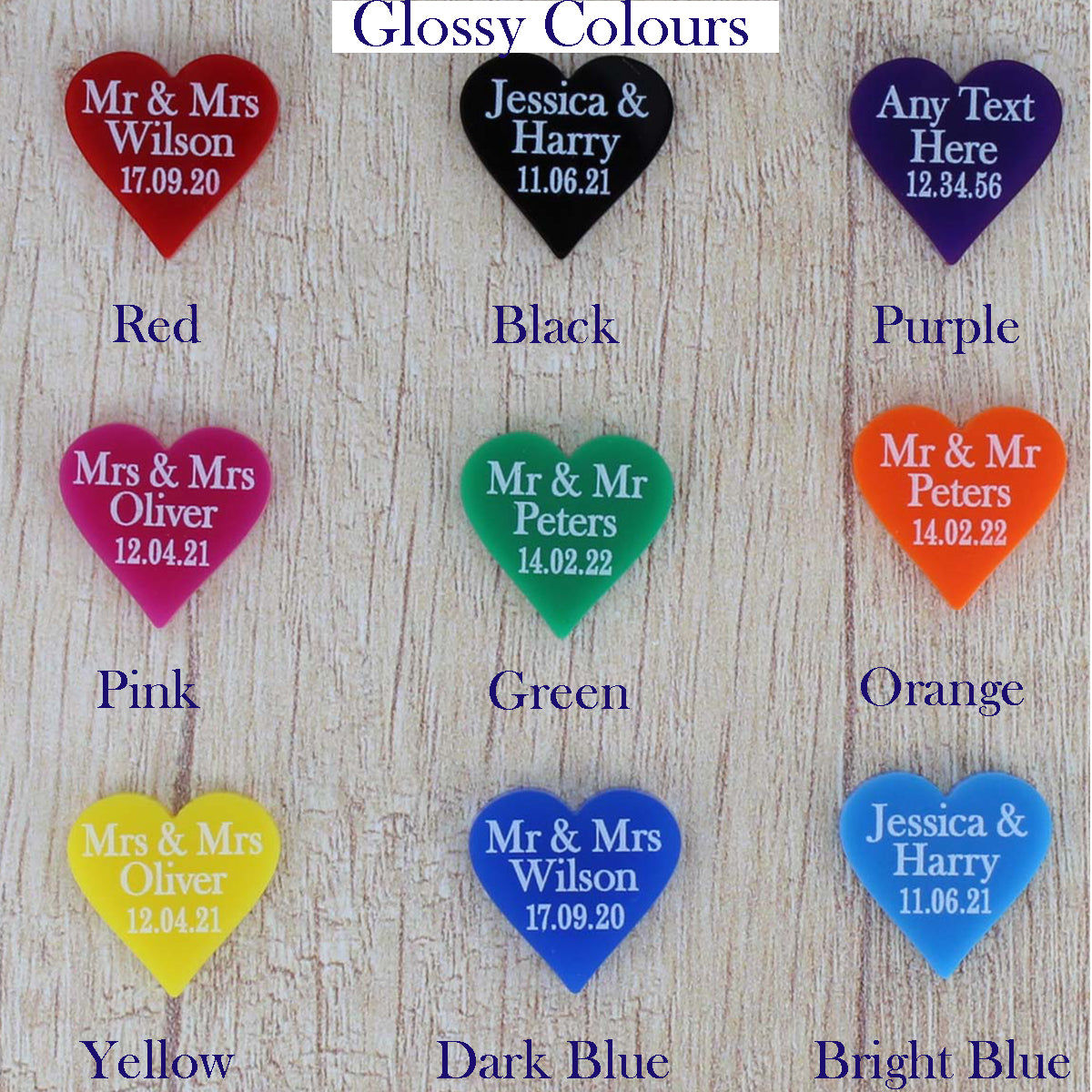 Personalised Wedding Favours - Glossy Green Acrylic Love Hearts