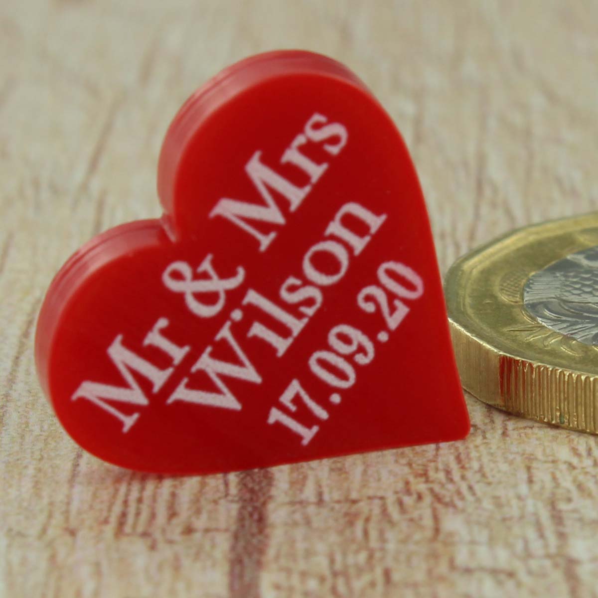 Personalised Wedding Favours - Glossy Red Acrylic Love Hearts