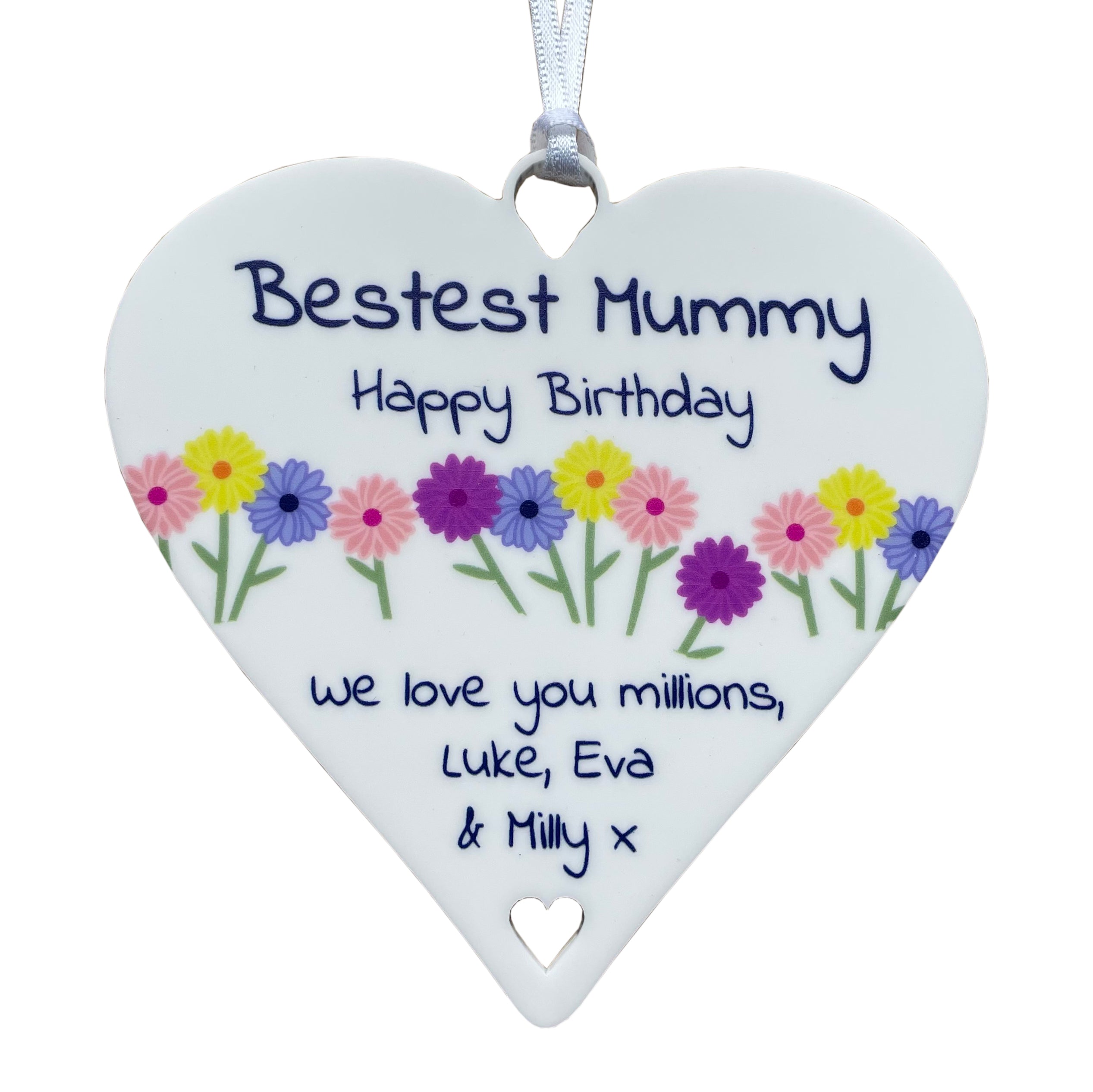 Personalised Gifts for Her Floral Heart: Mum, Grandma, Friend, Wife - 10cm Heart