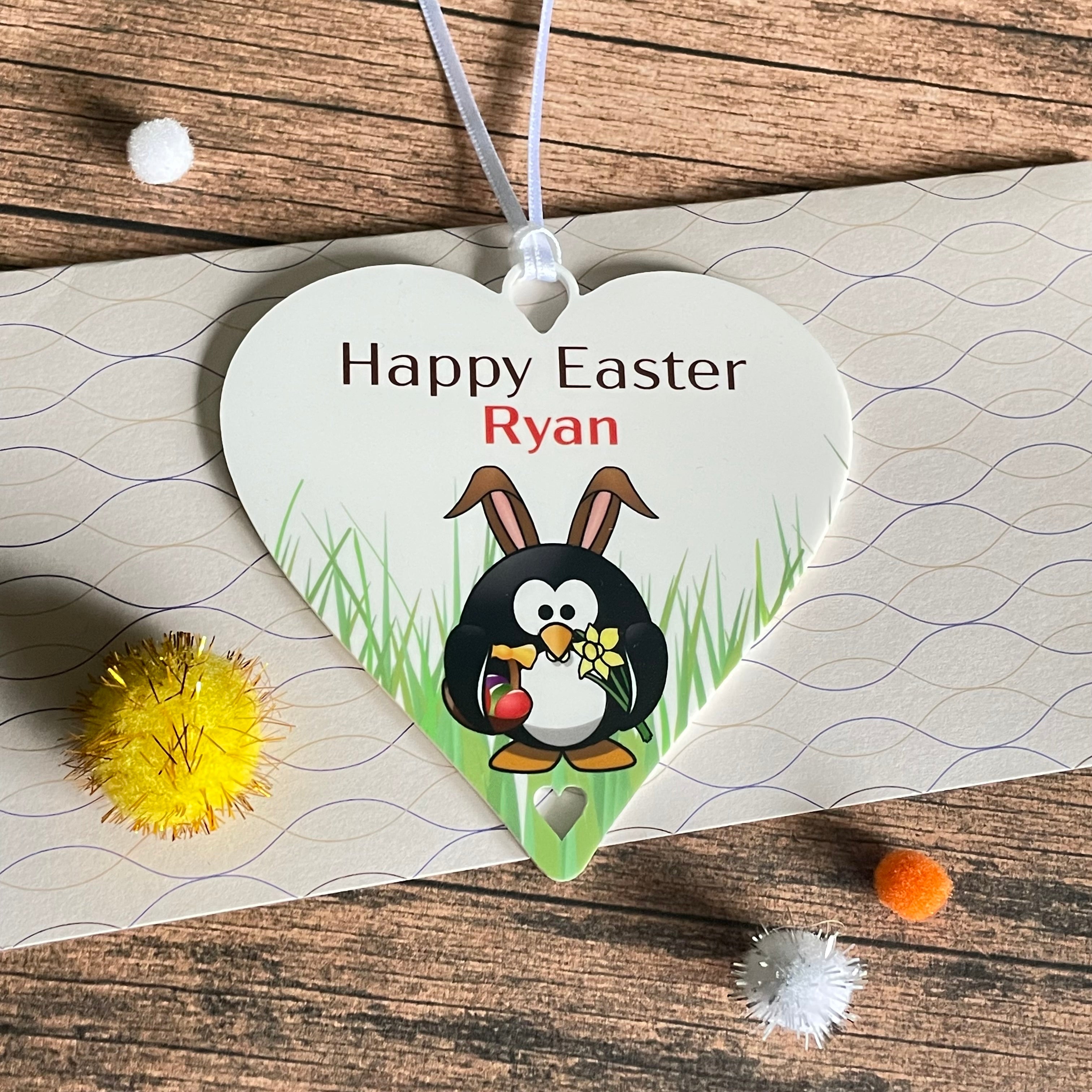 Happy Easter Gift Personalised Easter Penguin Hanging Decoration - 10cm Heart