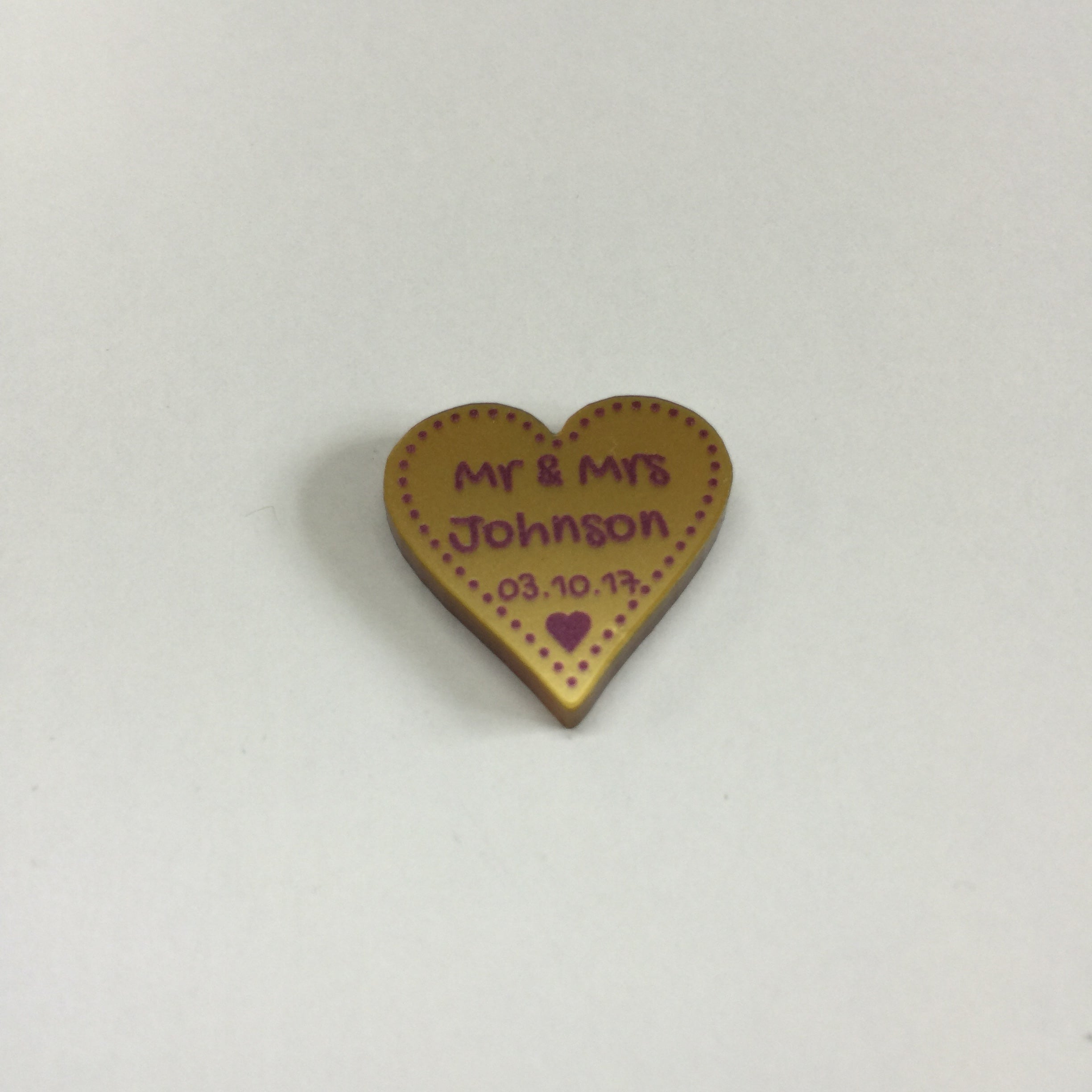 Personalised 50th Anniversary Golden Wedding Decorations - Metallic Gold Acrylic + Purple Dotty Love Hearts