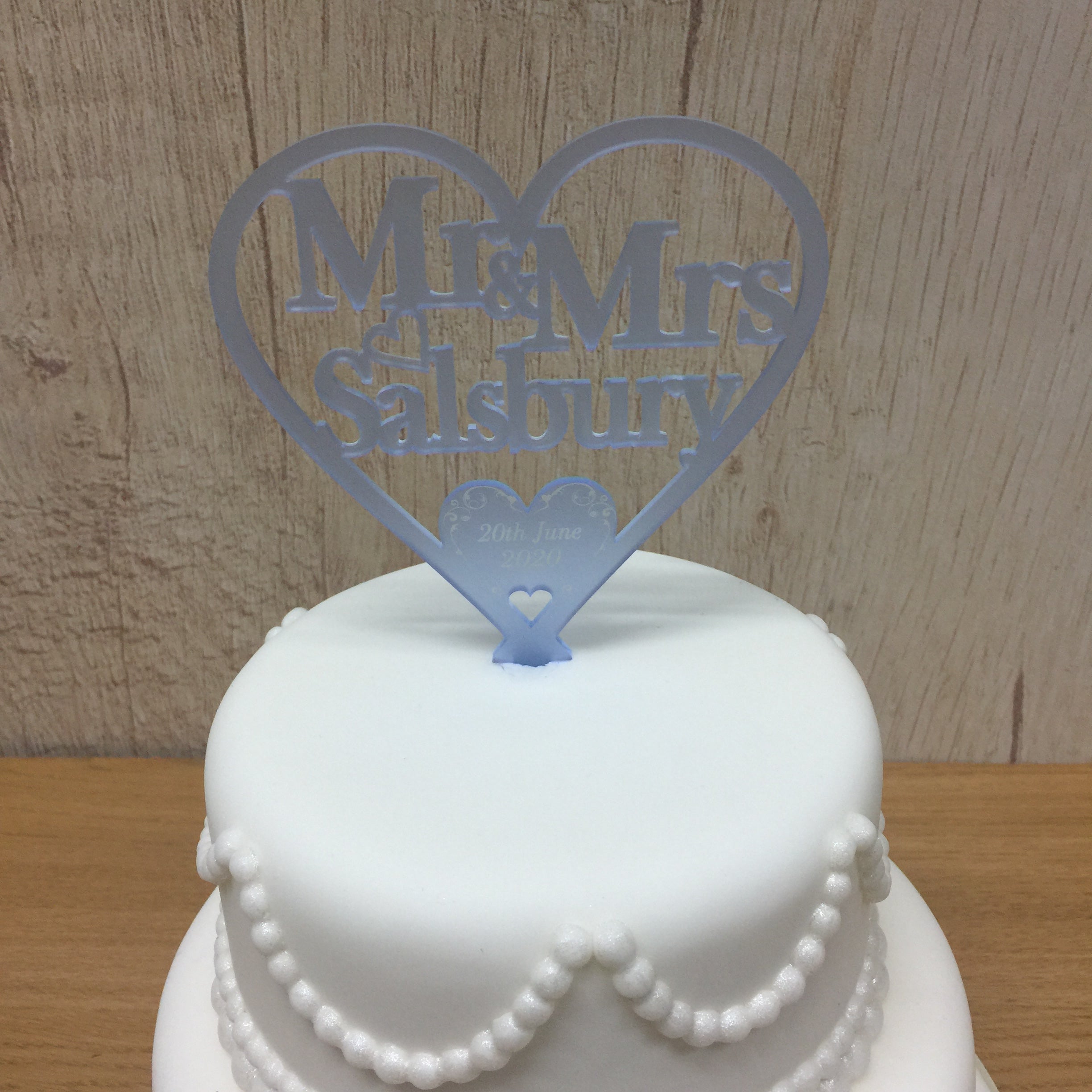Wedding Cake Topper Swirl Love Heart Decoration - Frosted Pale Blue Acrylic