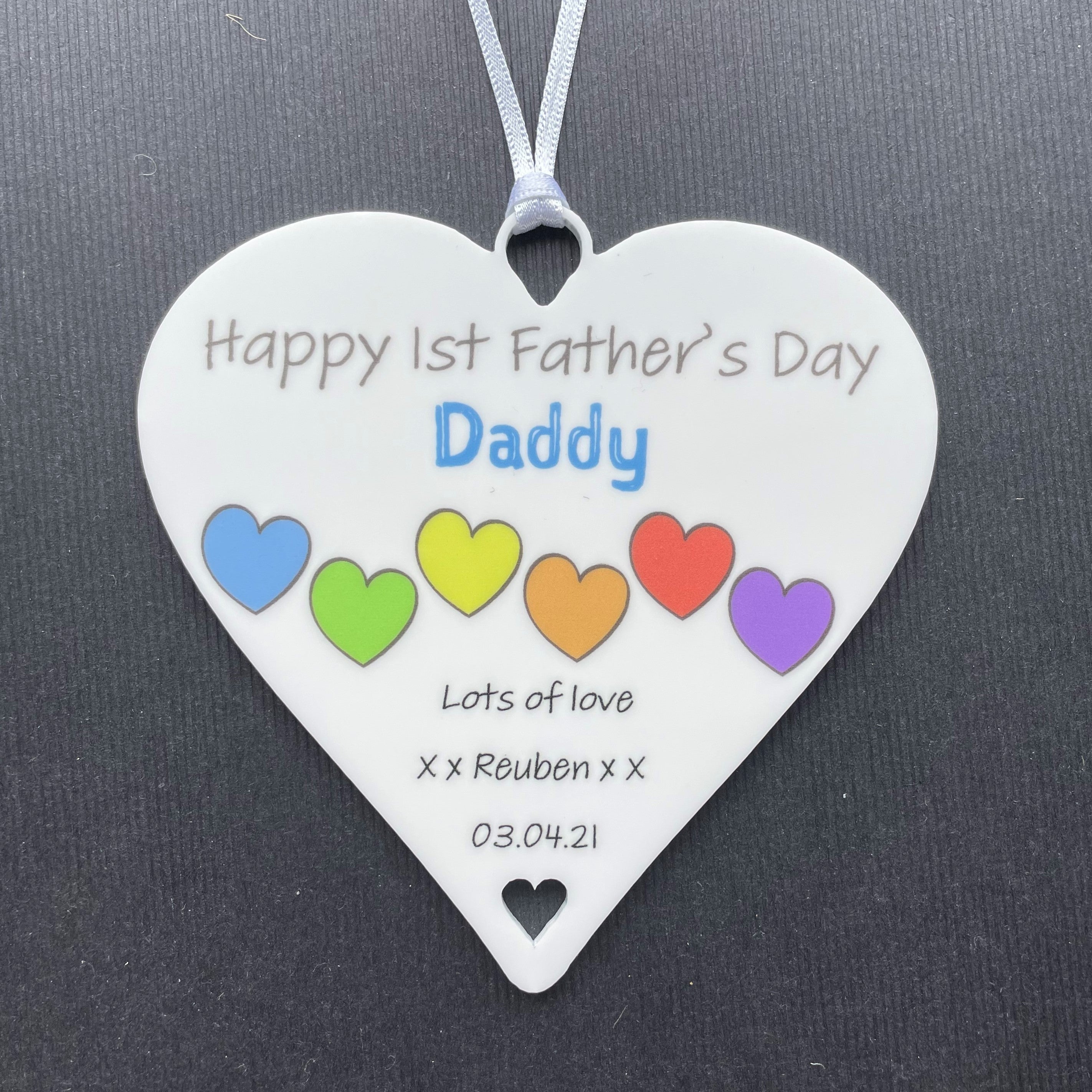 Personalised Fathers Day Gifts Rainbow Hearts - 10cm Heart