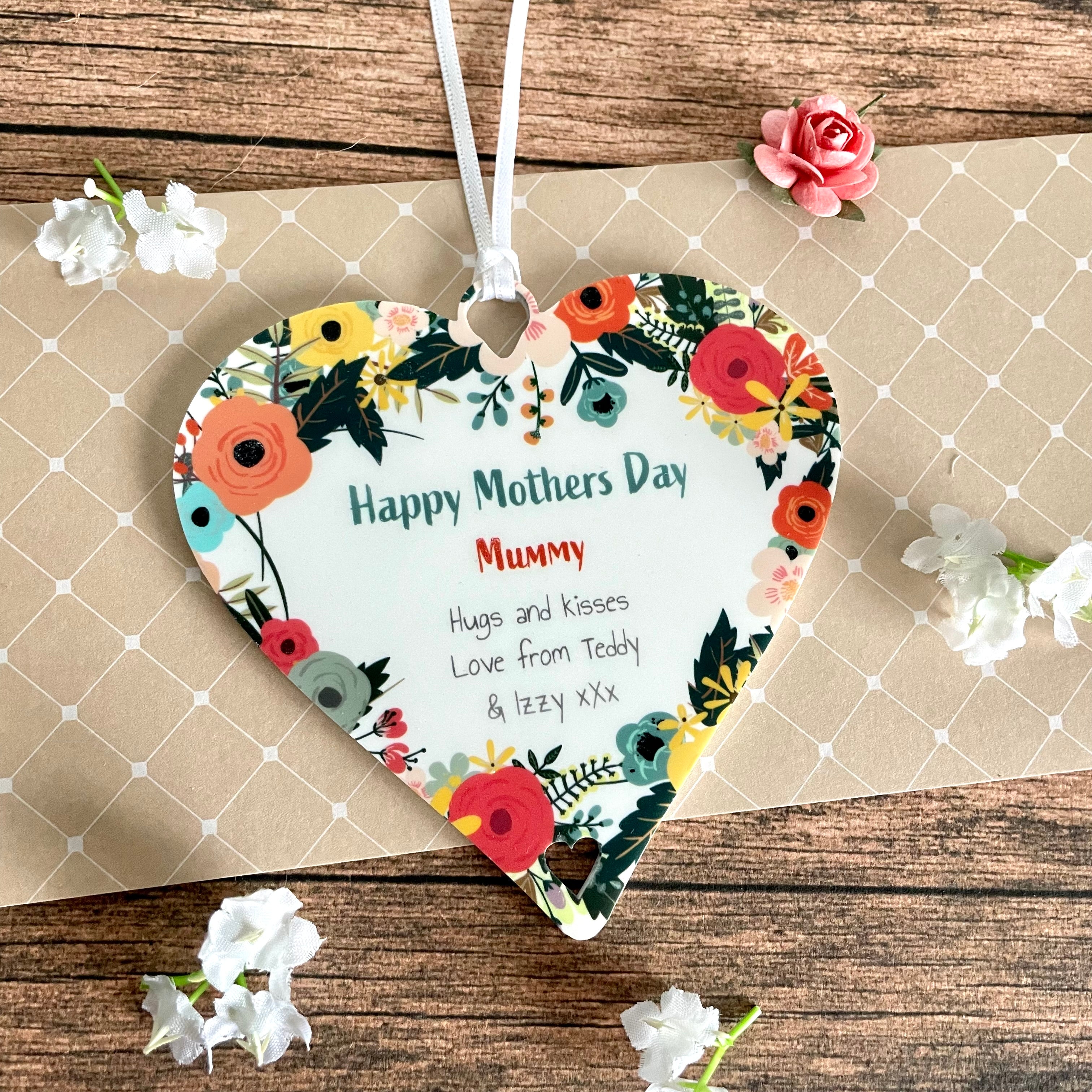 Personalised Bright Flowers Gift for Mum, Grandma, Friend, Wife - 10cm Heart