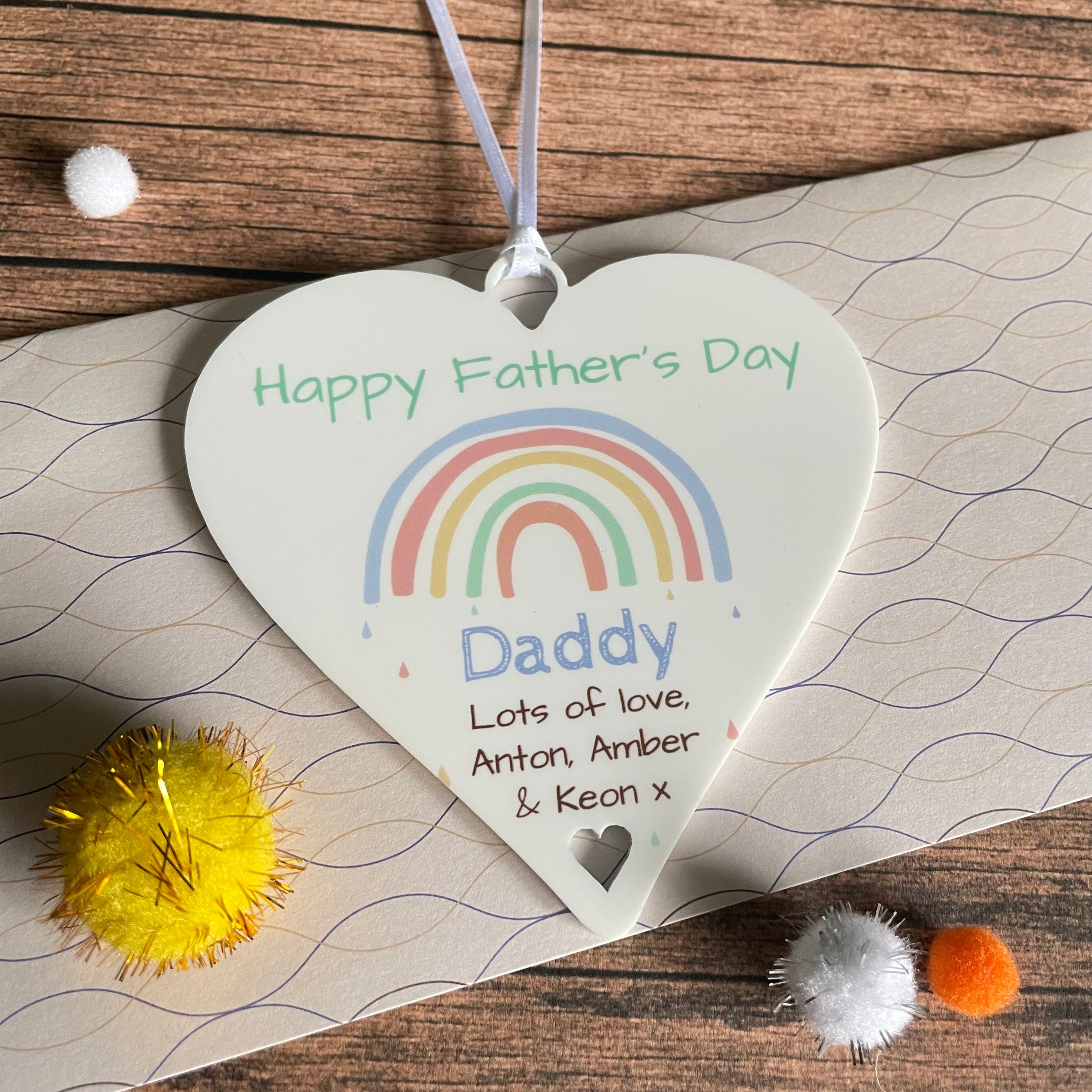Personalised Fathers Day Gifts Pastel Rainbow - 10cm Heart
