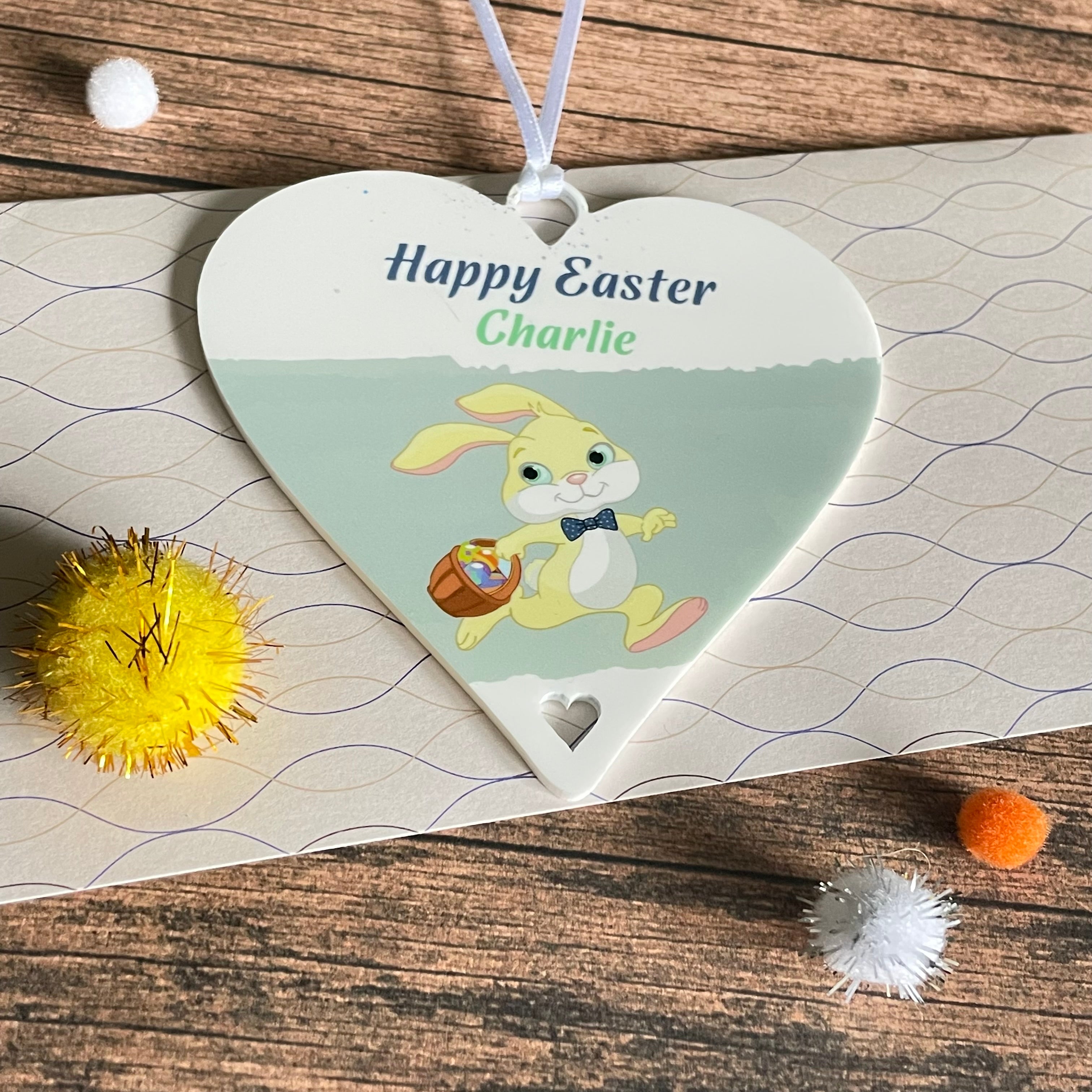 Happy Easter Gift Personalised Easter Bunny Hanging Decoration - 10cm Heart