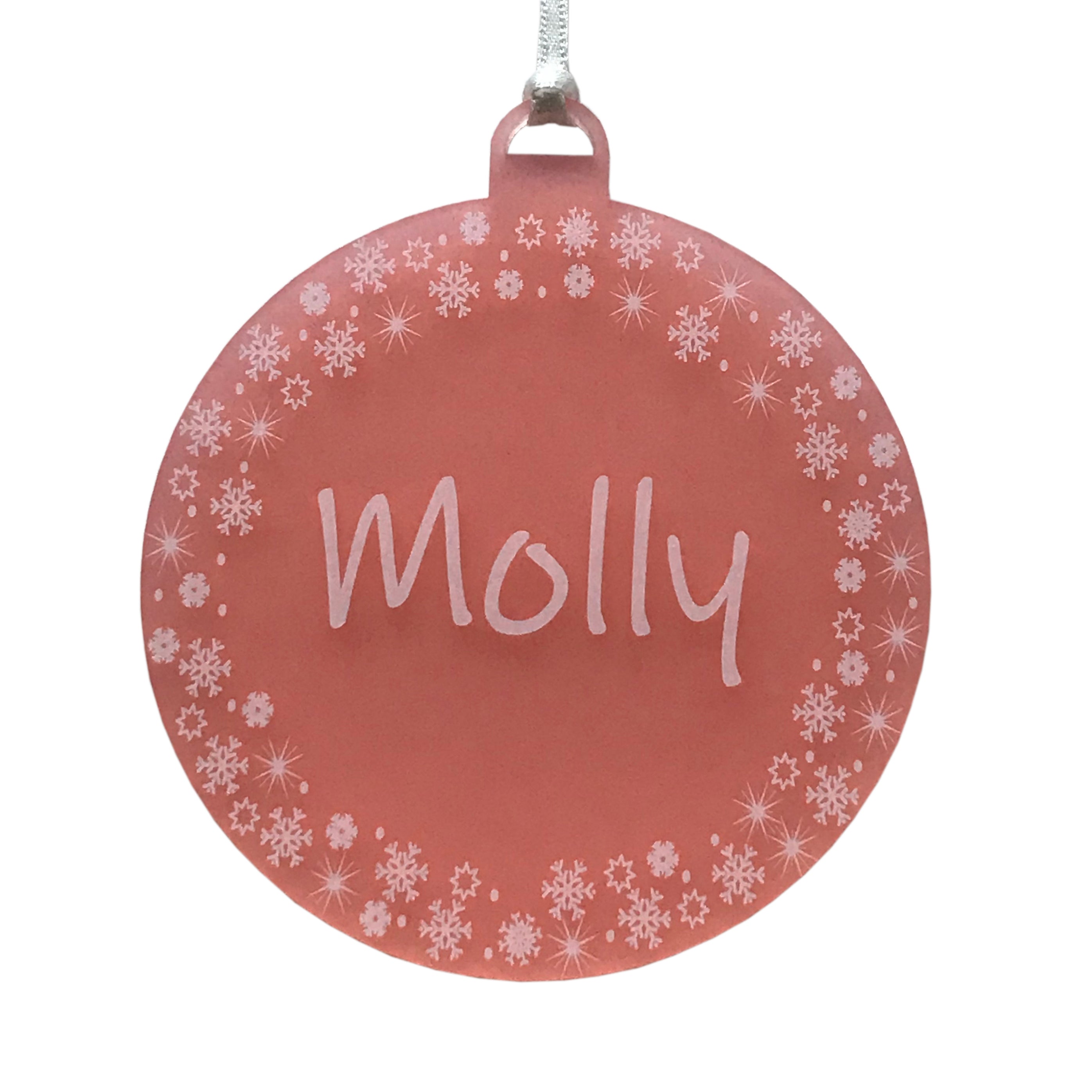 Personalised Name Christmas Bauble Snowflake Border Hanging Tree Decoration