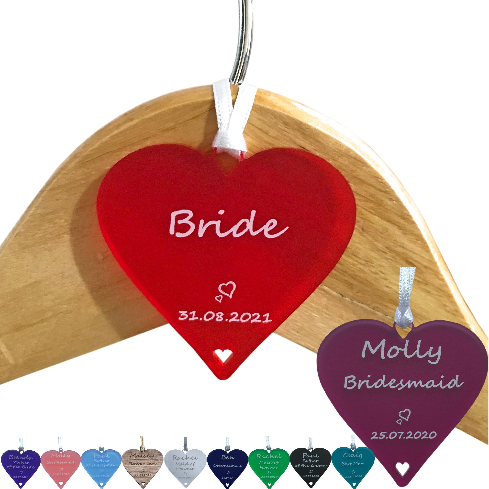 Wedding Hanger Hearts Personalised Bridesmaid Dress Maid of Honour Tags - 5cm Heart