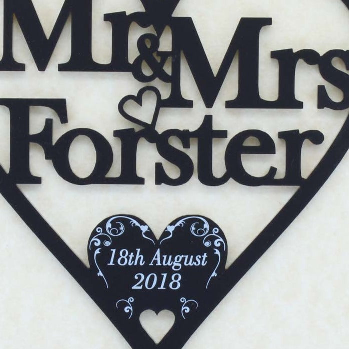 Personalised Wedding Day Gifts Swirl Love Heart Decoration - Frosted Black Acrylic