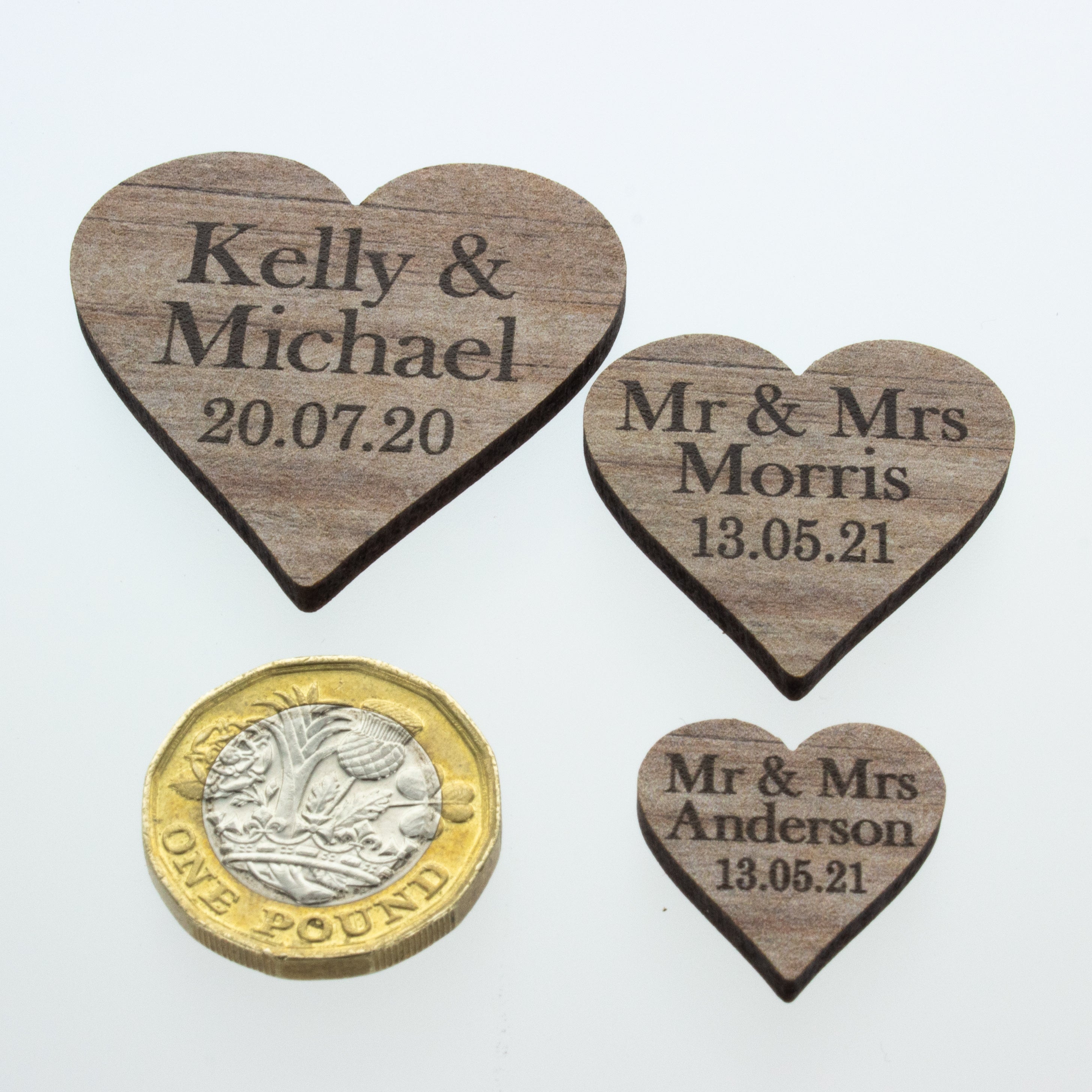 Personalised Wedding Favours - Rustic MDF Wooden Effect Love Hearts