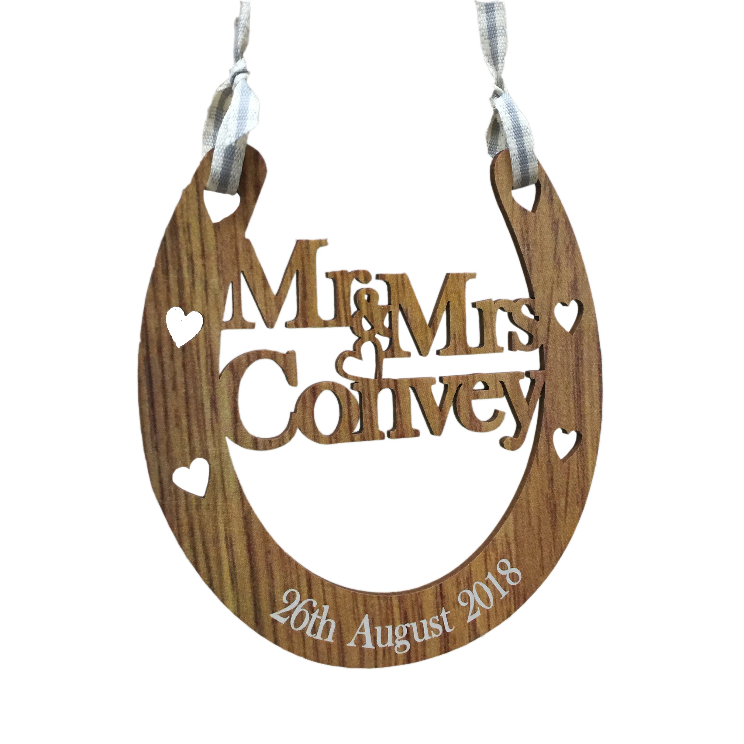 Rustic Wedding Horseshoe Personalised Wood Effect 5th Wooden Anniversary Gift