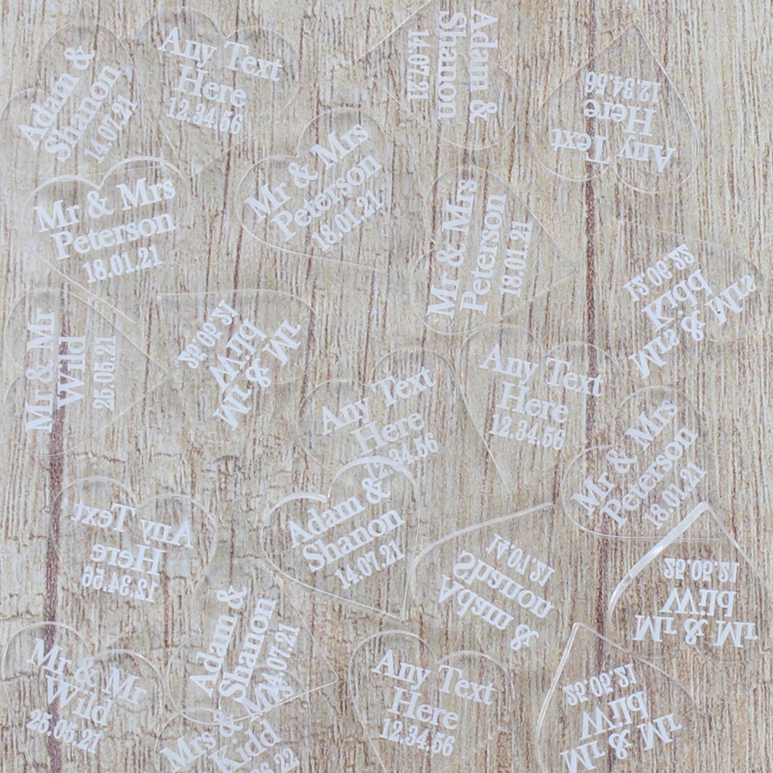 Personalised Wedding Favours - Clear Acrylic Love Hearts