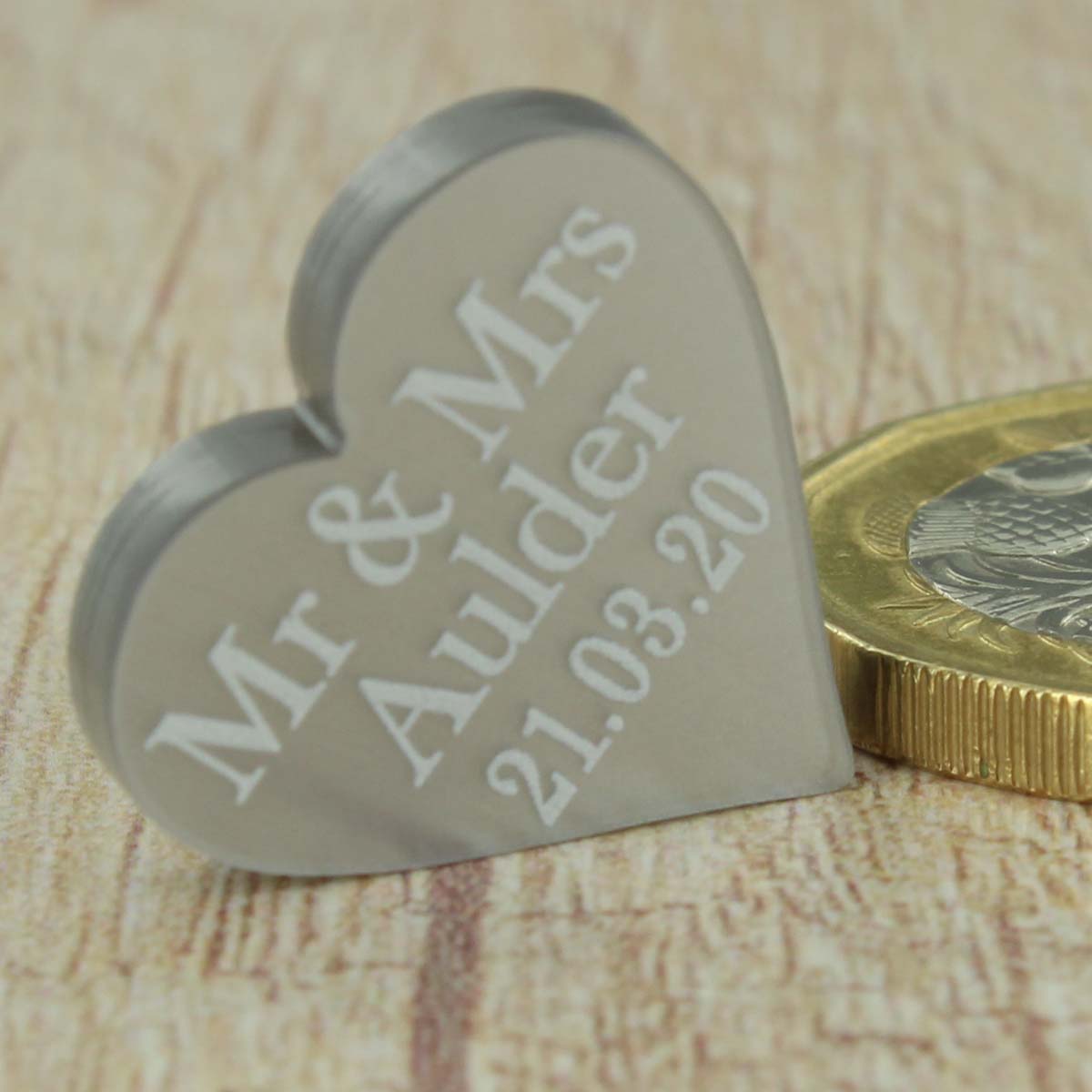 Personalised Wedding Favours - Metallic Silver Acrylic Love Hearts