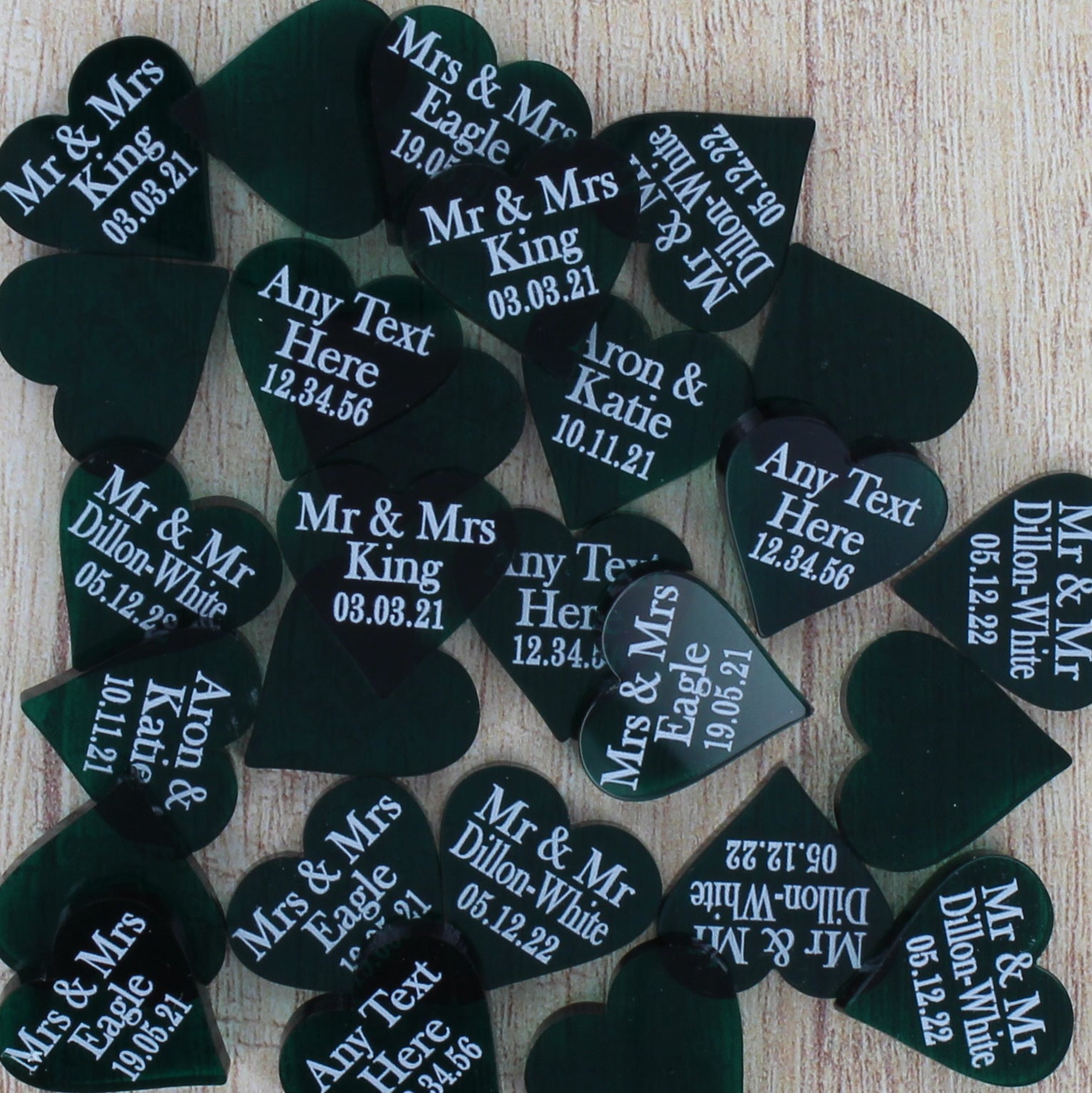 Personalised Wedding Favours - Translucent Green Acrylic Love Hearts