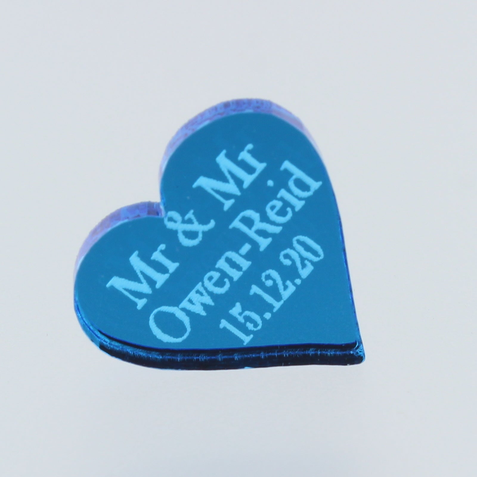 Personalised Wedding Favours - Blue Mirror Acrylic Love Hearts