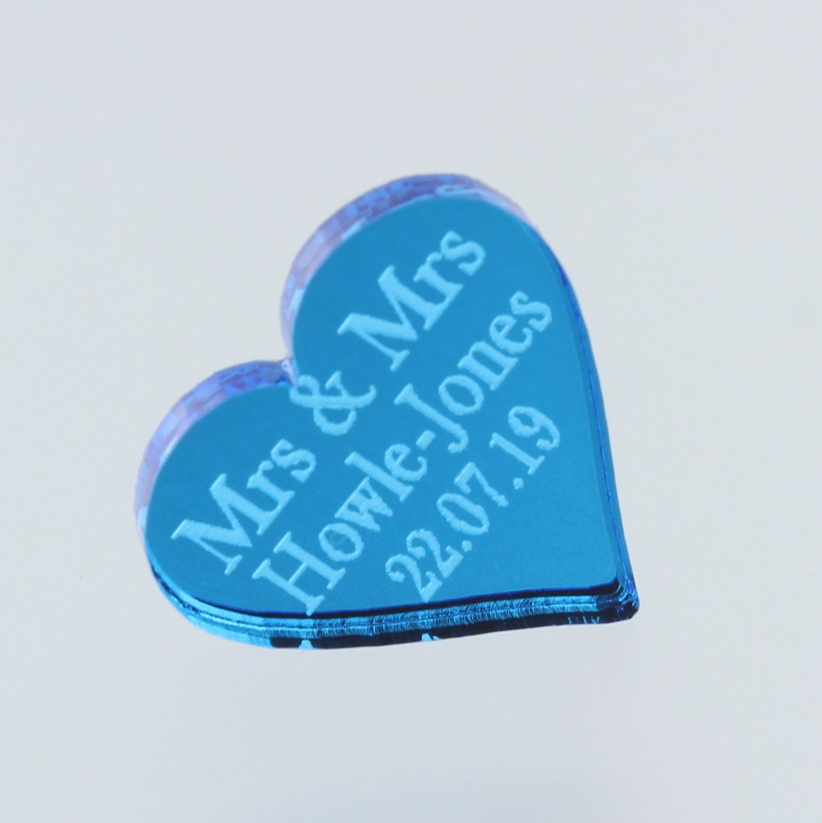 Personalised Wedding Favours - Blue Mirror Acrylic Love Hearts