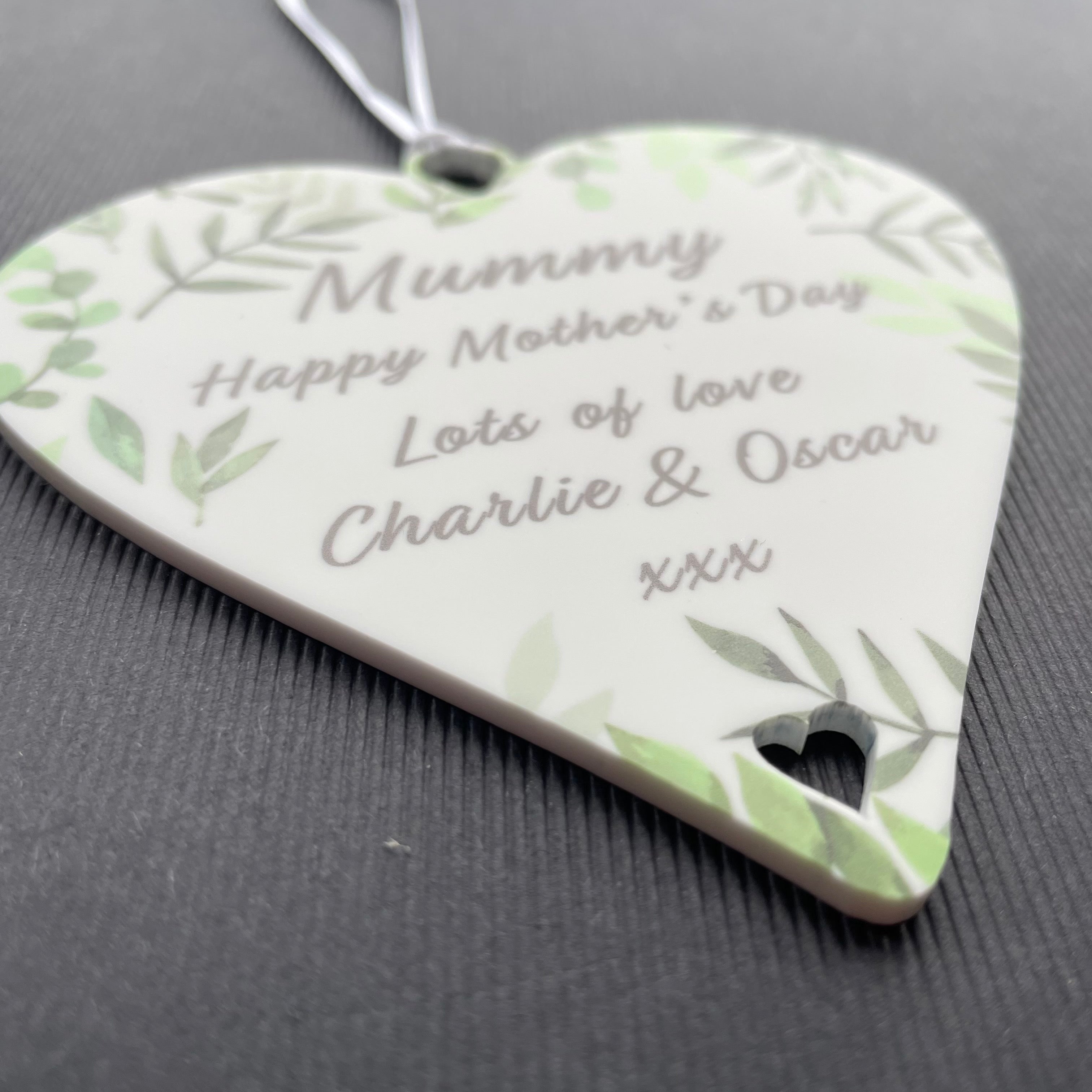 Personalised Botanical Leaves Hanging Plaque Gift for Her - 10cm Heart
