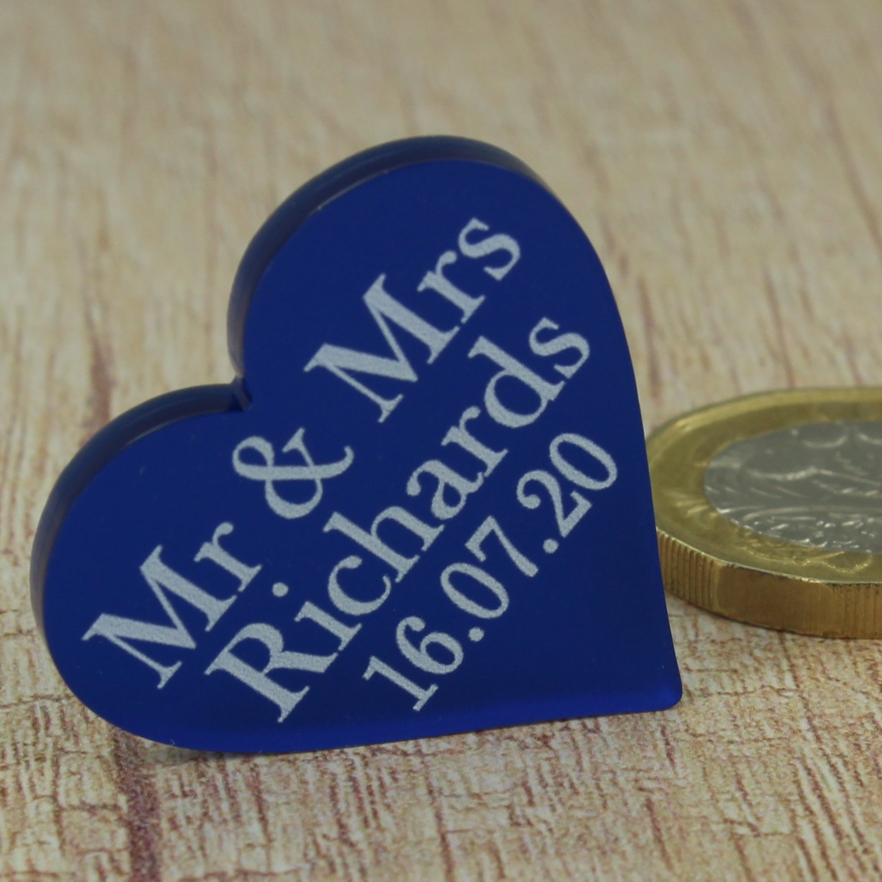 Personalised Wedding Favours - Frosted Dark Blue Acrylic Love Hearts