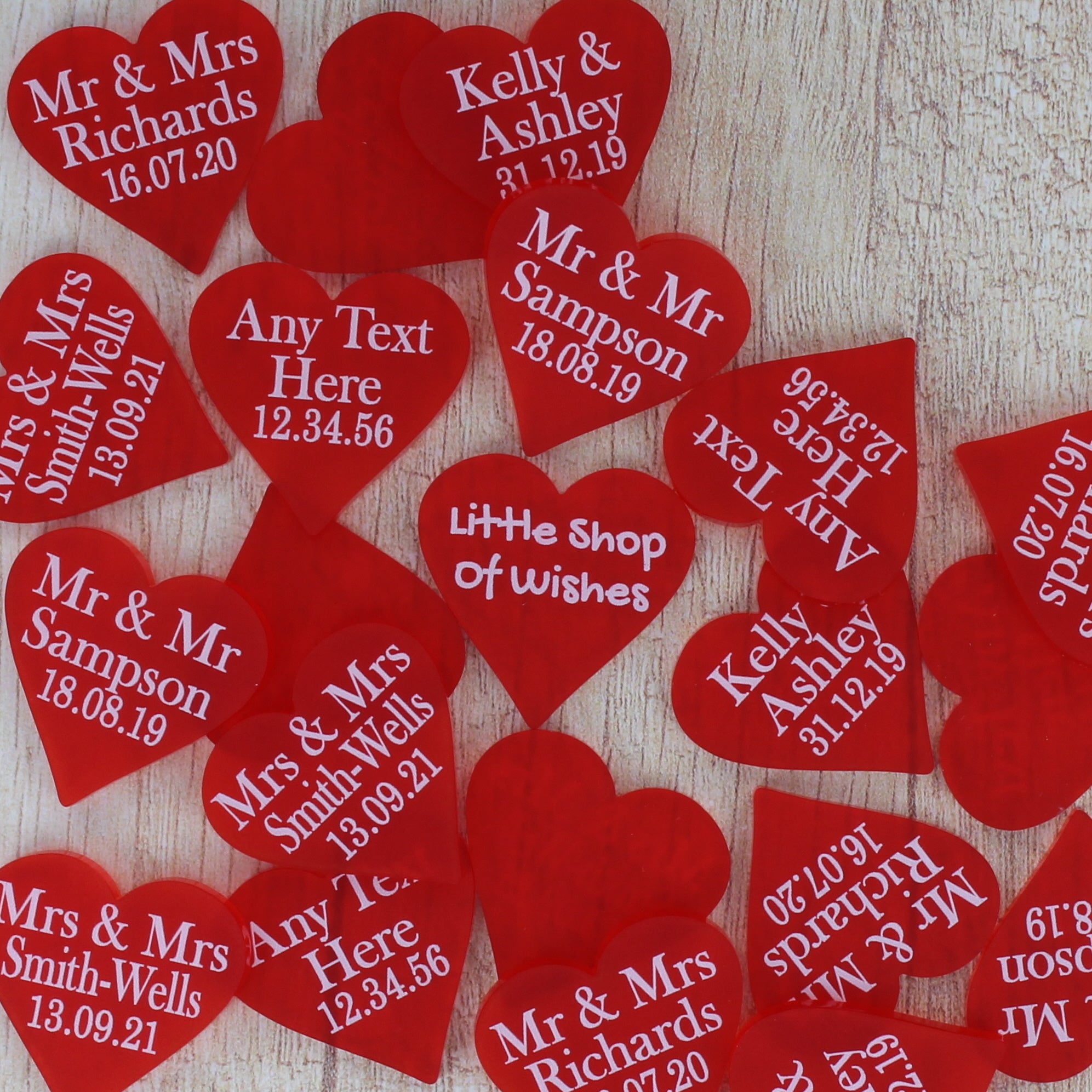 Personalised Wedding Favours - Frosted Red Acrylic Love Hearts