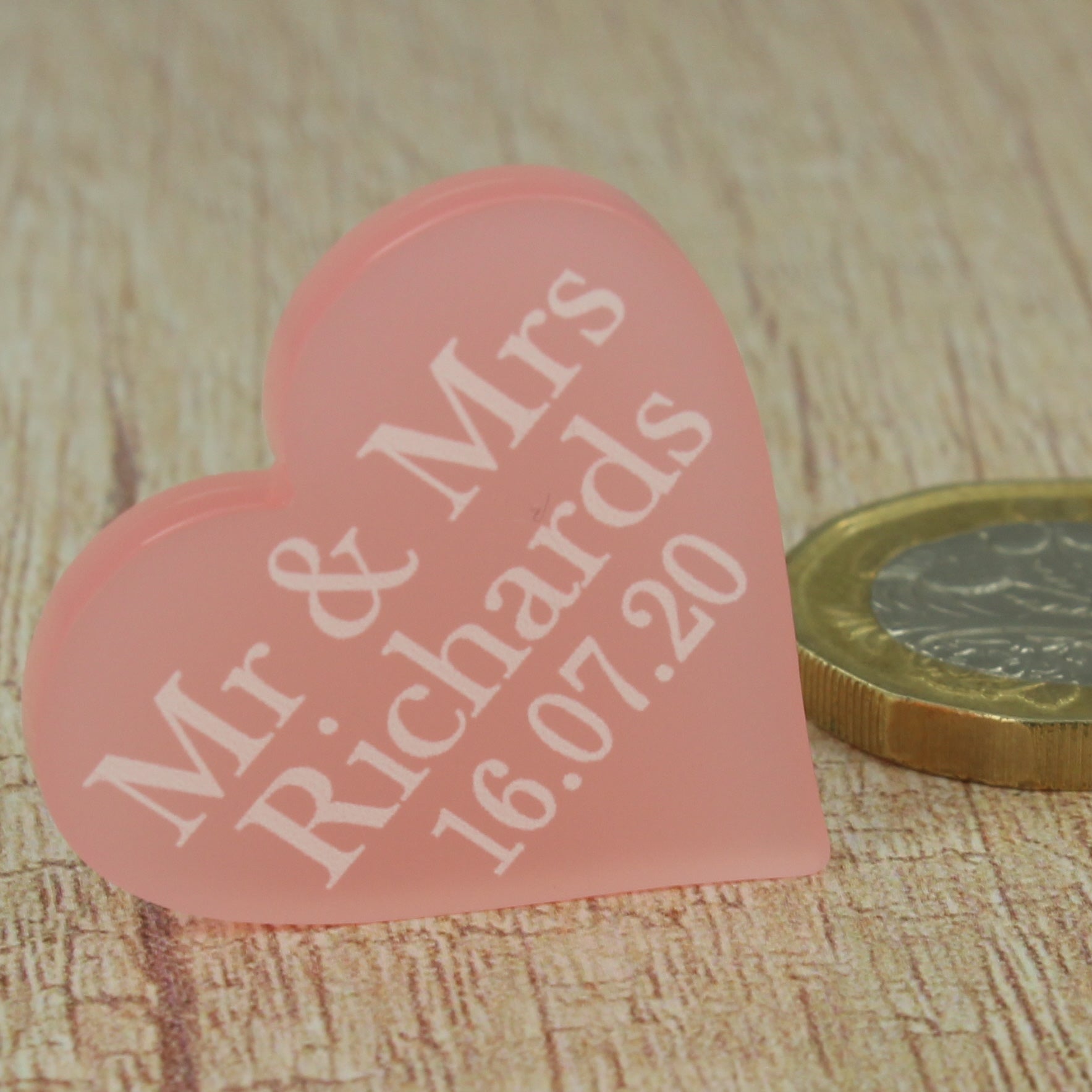 Personalised Wedding Favours - Frosted Pink Acrylic Love Hearts