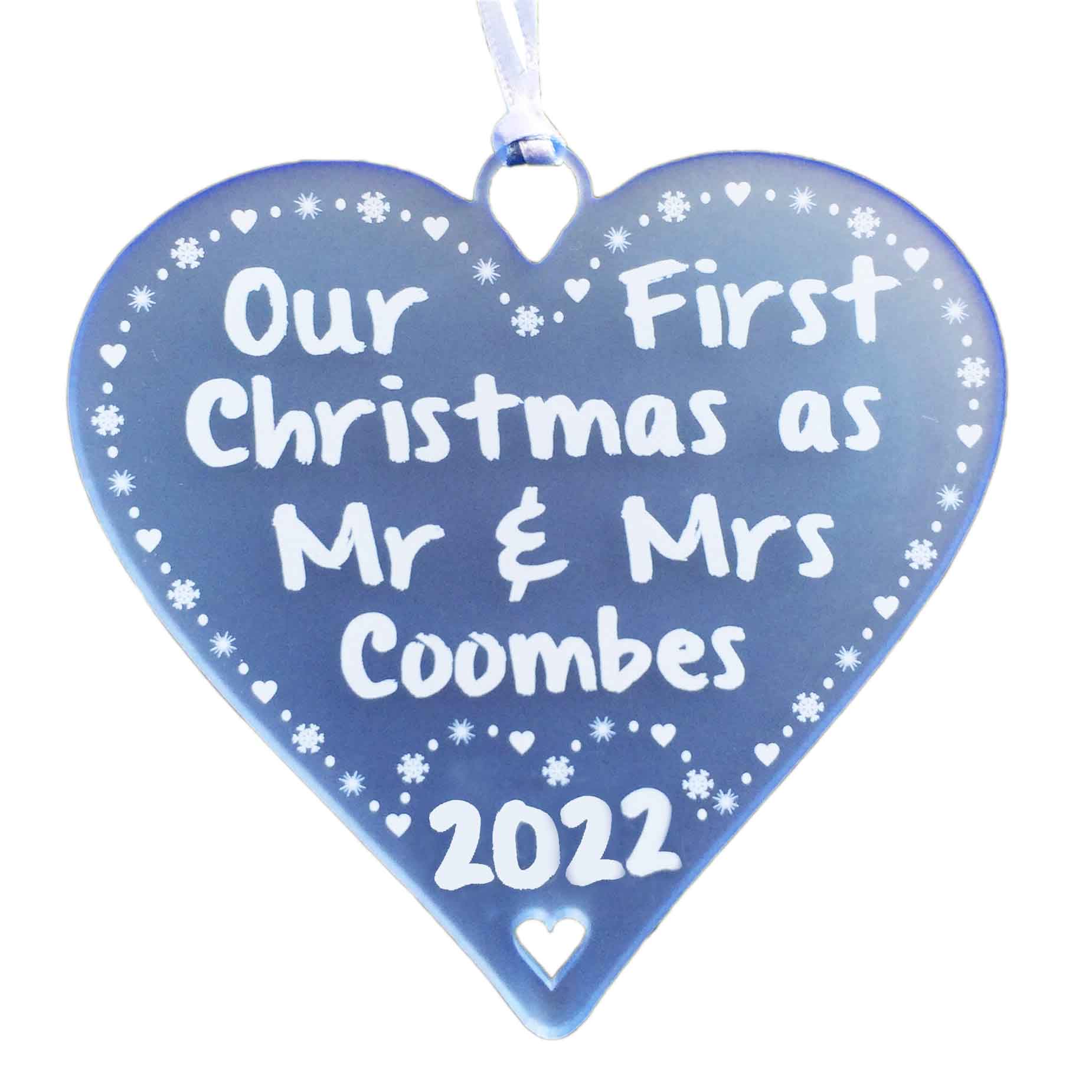 First Christmas Married in 2023 as Mr & Mrs Personalised Bauble - 10cm Heart