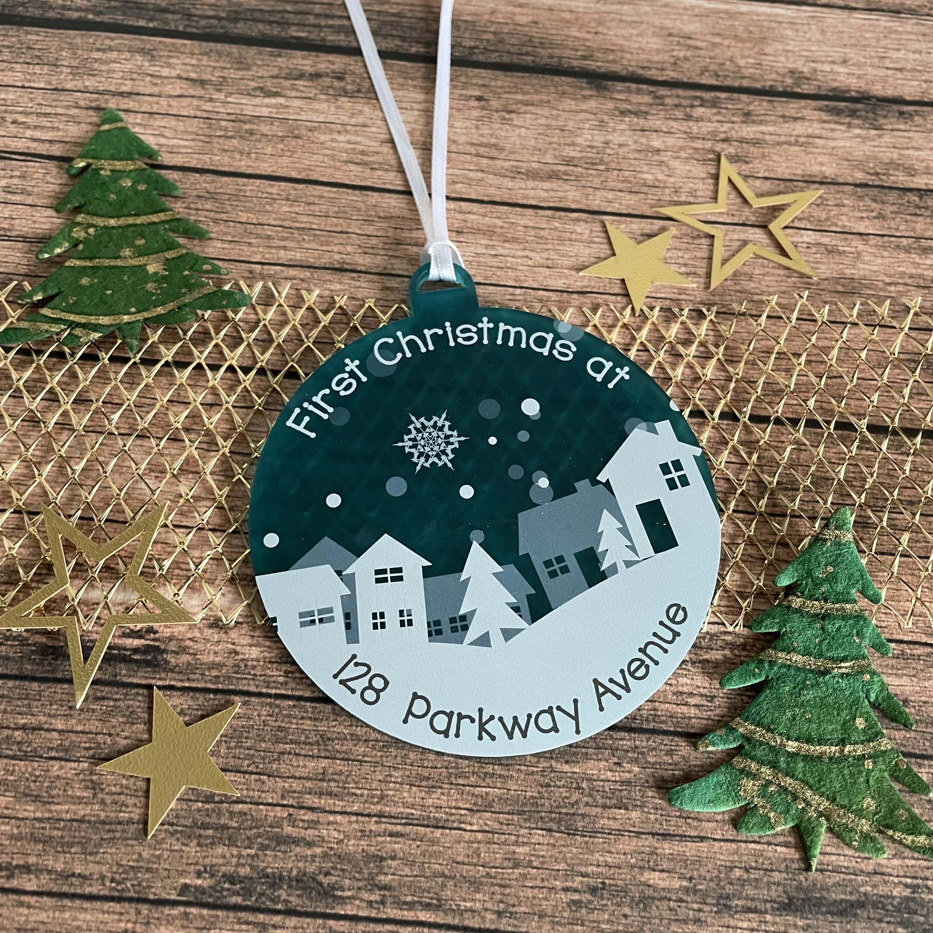 First Christmas in New Home Tree Decoration Personalised Bauble / Housewarming Gift
