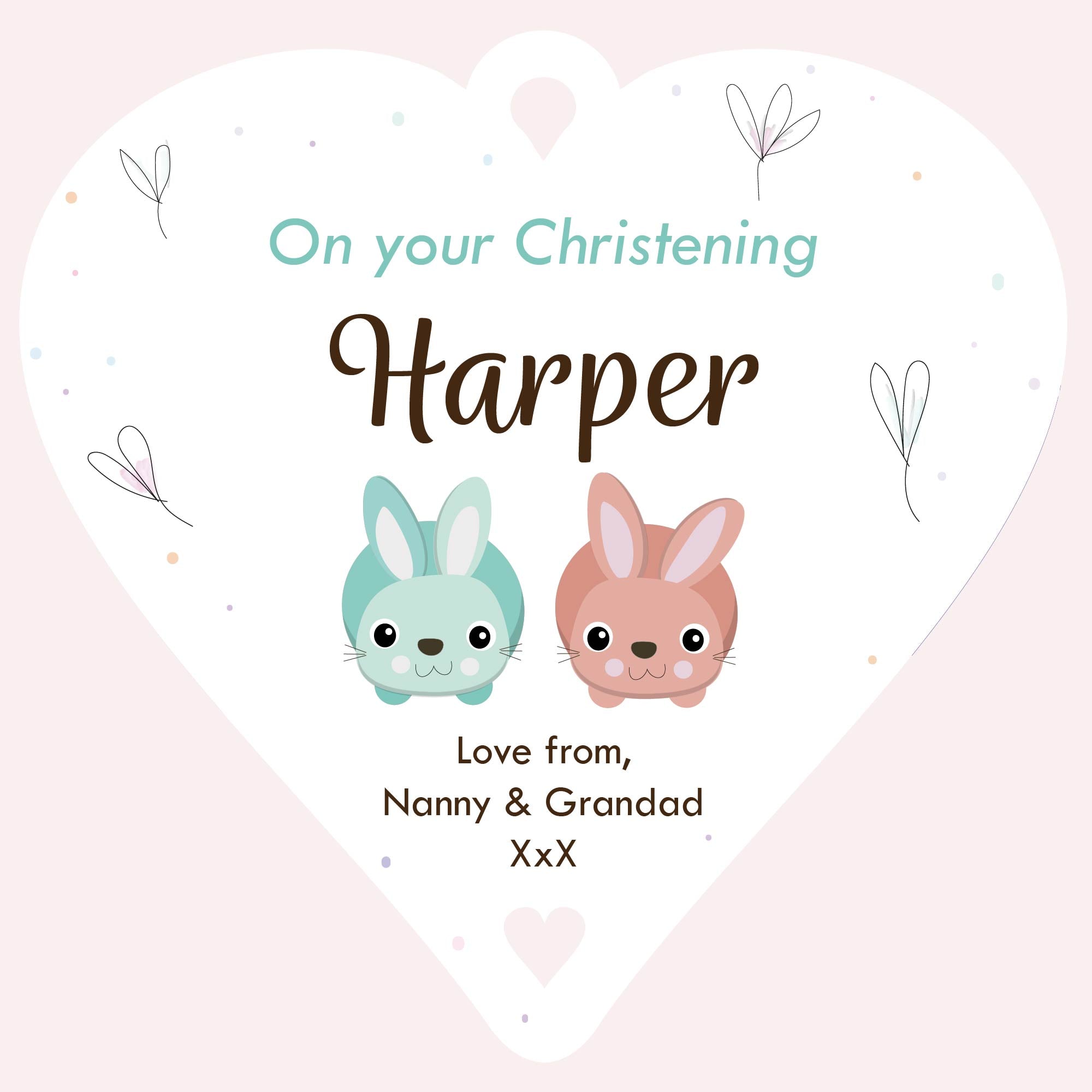 Personalised Christening Gifts / Naming Day Bunnies Keepsake - 10cm Heart
