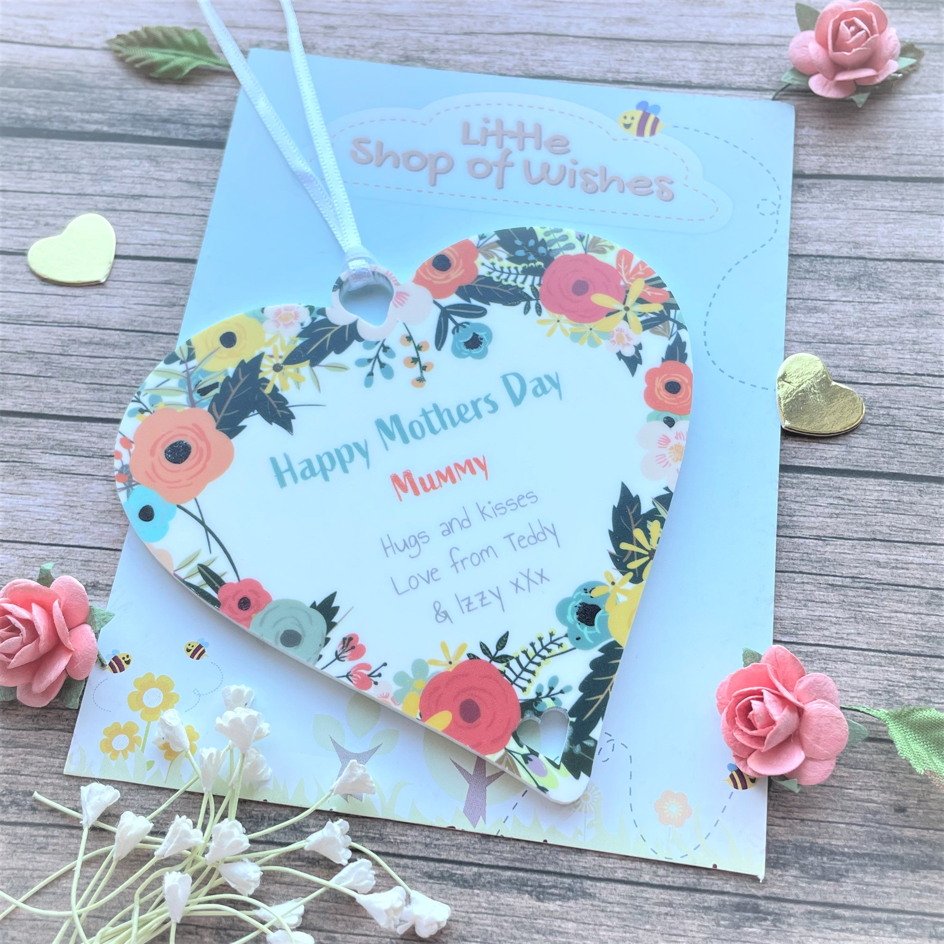 Personalised Bright Flowers Gift for Mum, Grandma, Friend, Wife - 10cm Heart