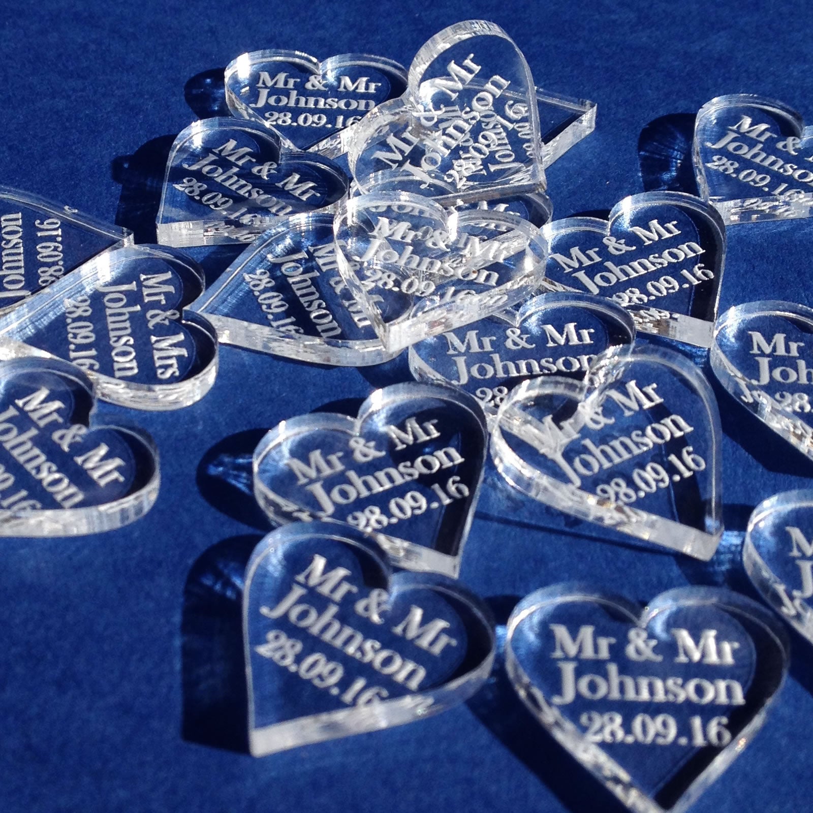 Personalised Wedding Favours - Clear Acrylic Love Hearts