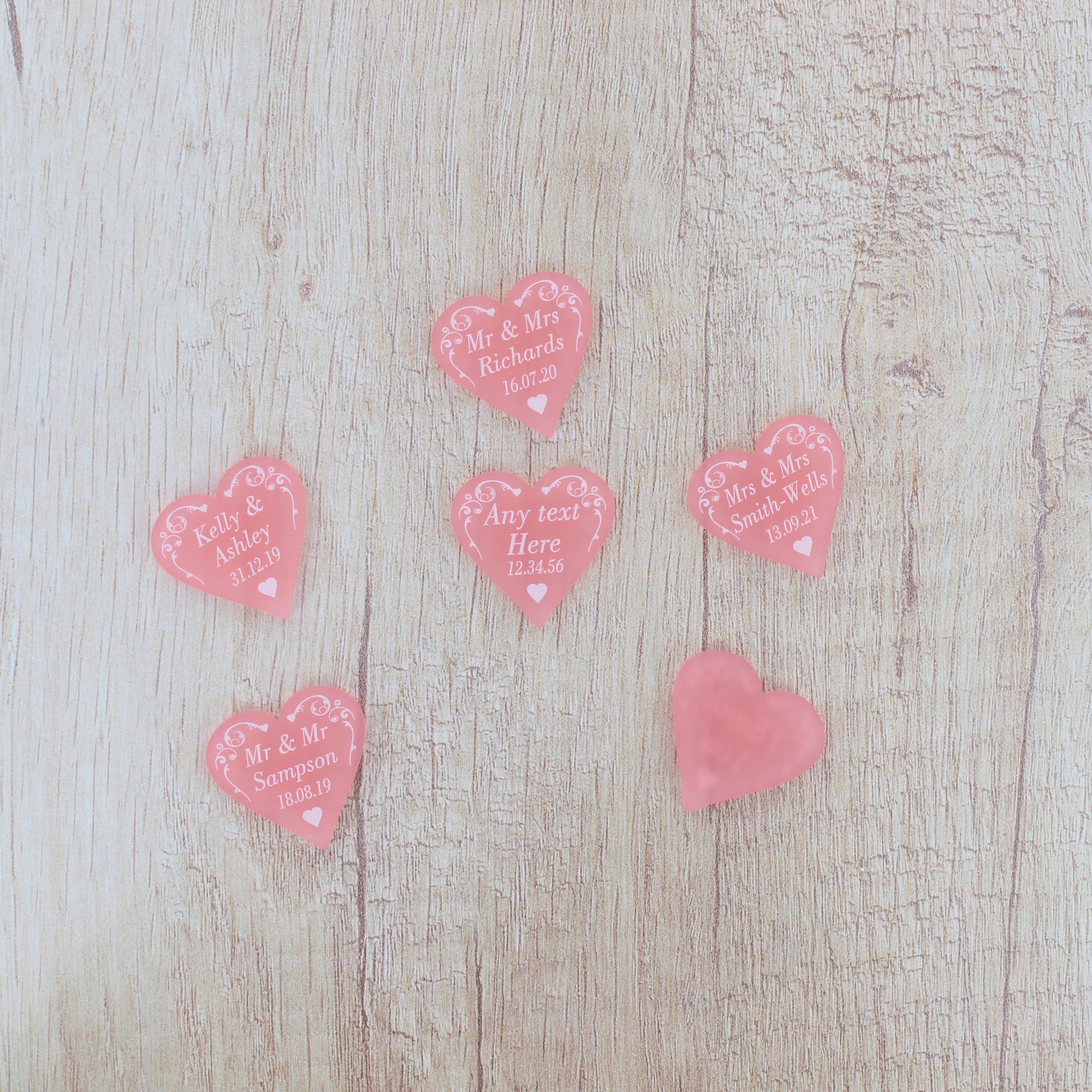 Personalised Wedding Favours - Frosted Pink Acrylic Swirl Love Hearts