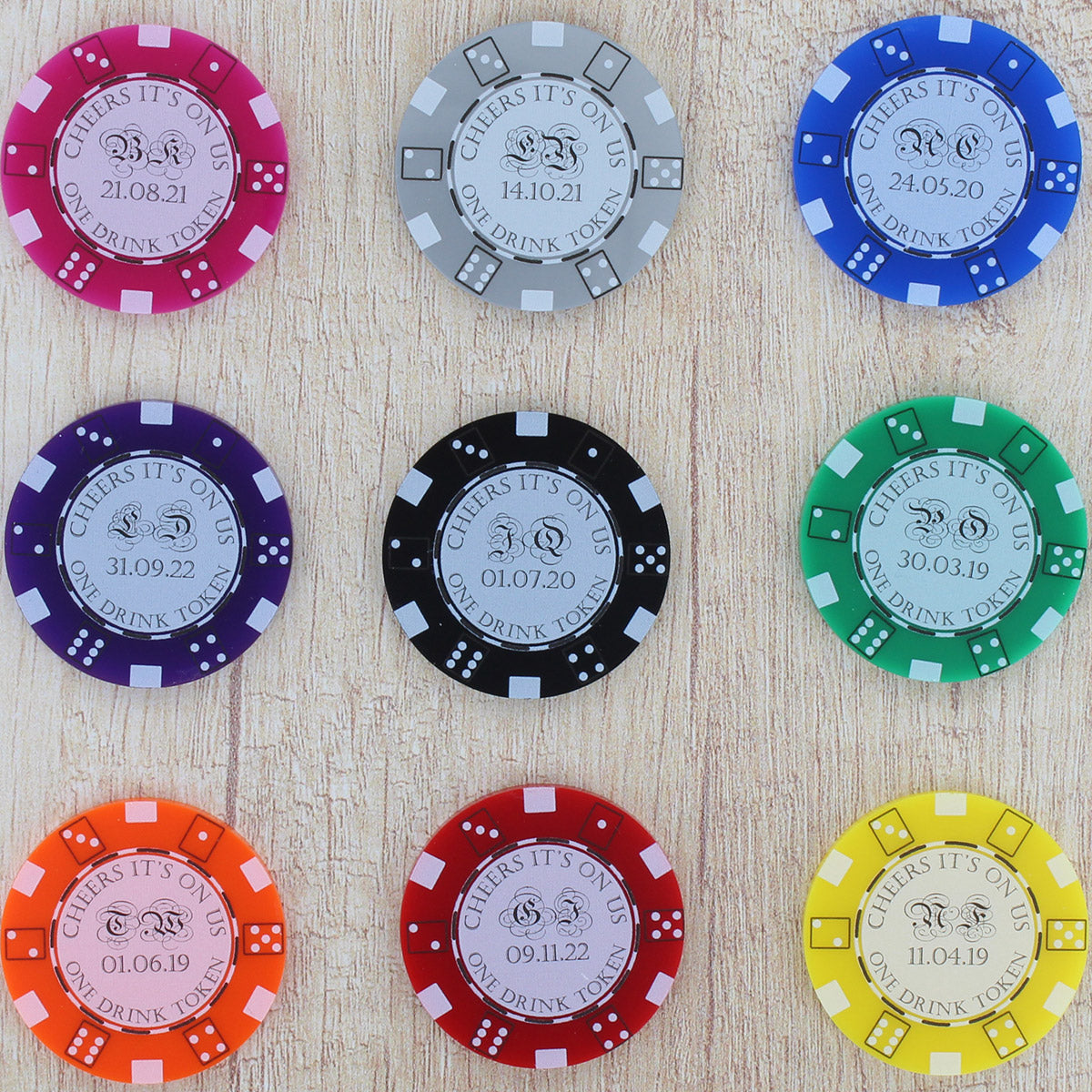 Poker Chip Drink Token Wedding Favours Personalised Casino Party Las Vegas Decor - Pack of 10
