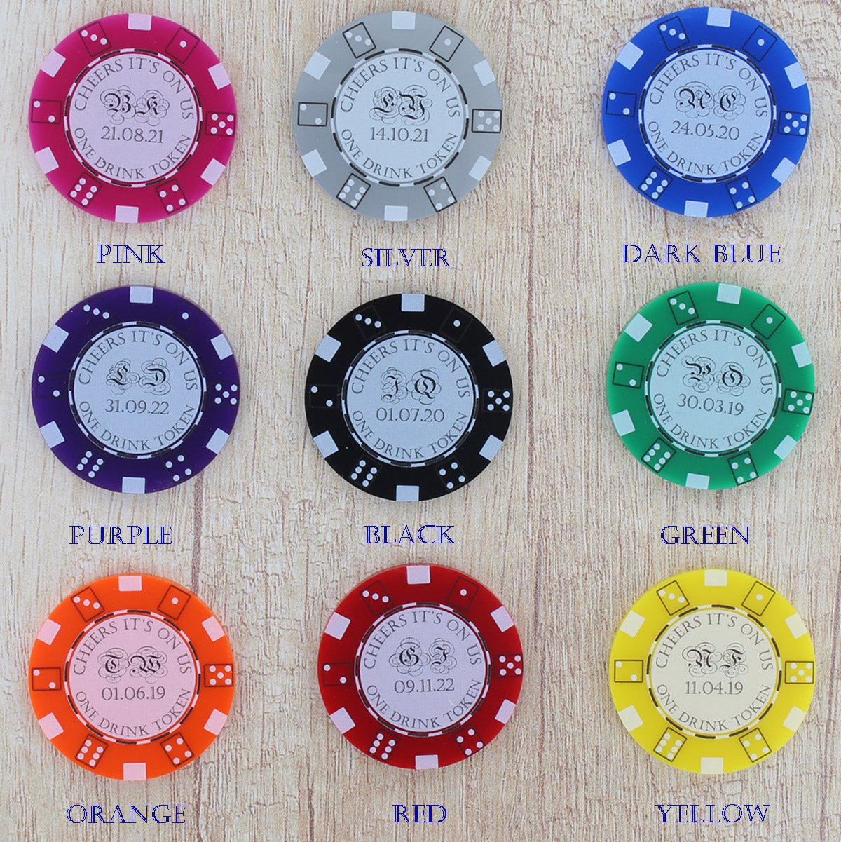 Poker Chip Drink Token Wedding Favours Personalised Casino Party Las Vegas Decor - Pack of 10