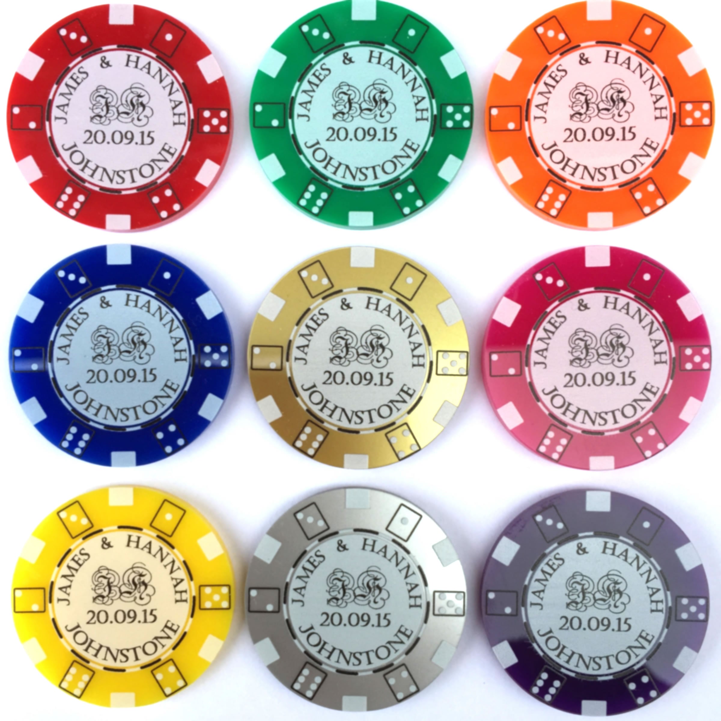 Poker Chip Wedding Favours Personalised Casino Party Las Vegas Decor - Pack of 10
