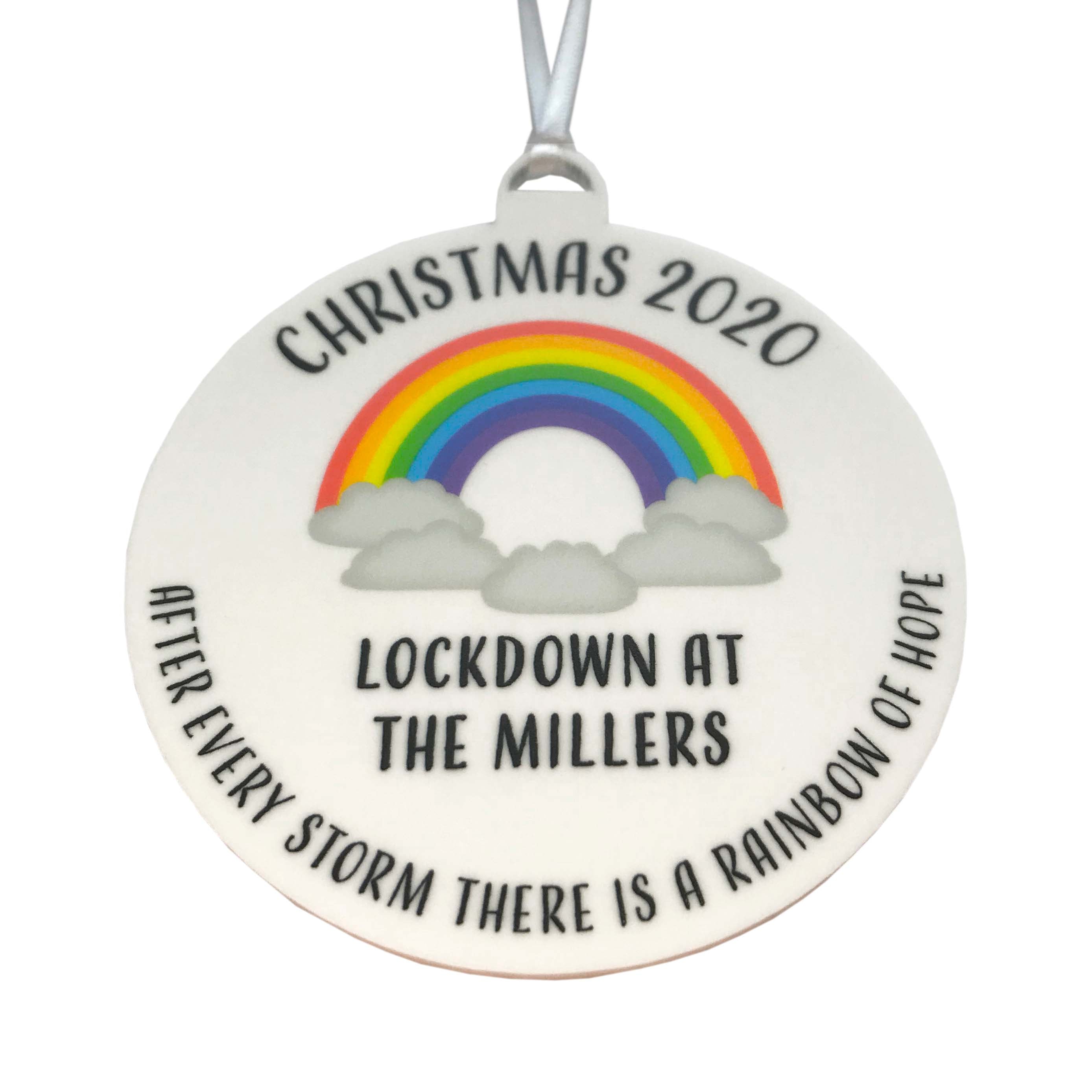 After every storm there is a rainbow of Hope Personalised Christmas Tree Decoration - White Bauble