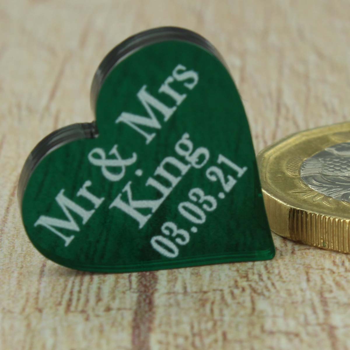 Personalised Wedding Favours - Translucent Green Acrylic Love Hearts
