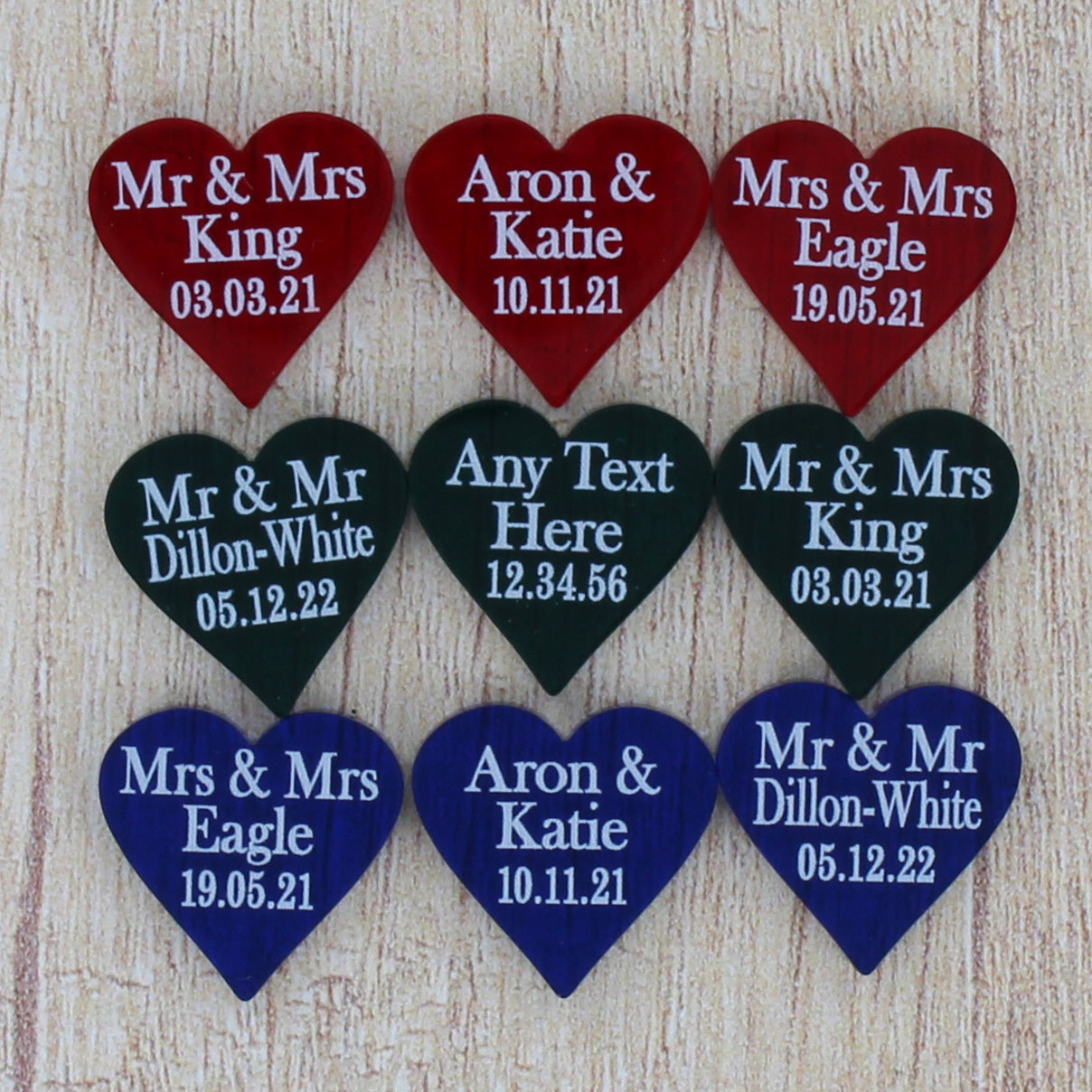Personalised Wedding Favours - Translucent Red Acrylic Love Hearts
