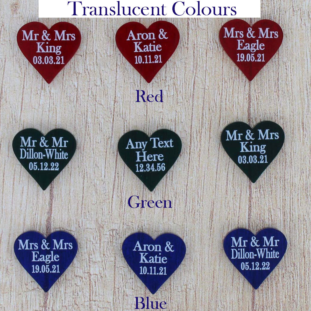 Personalised Wedding Favours - Translucent Red Acrylic Love Hearts