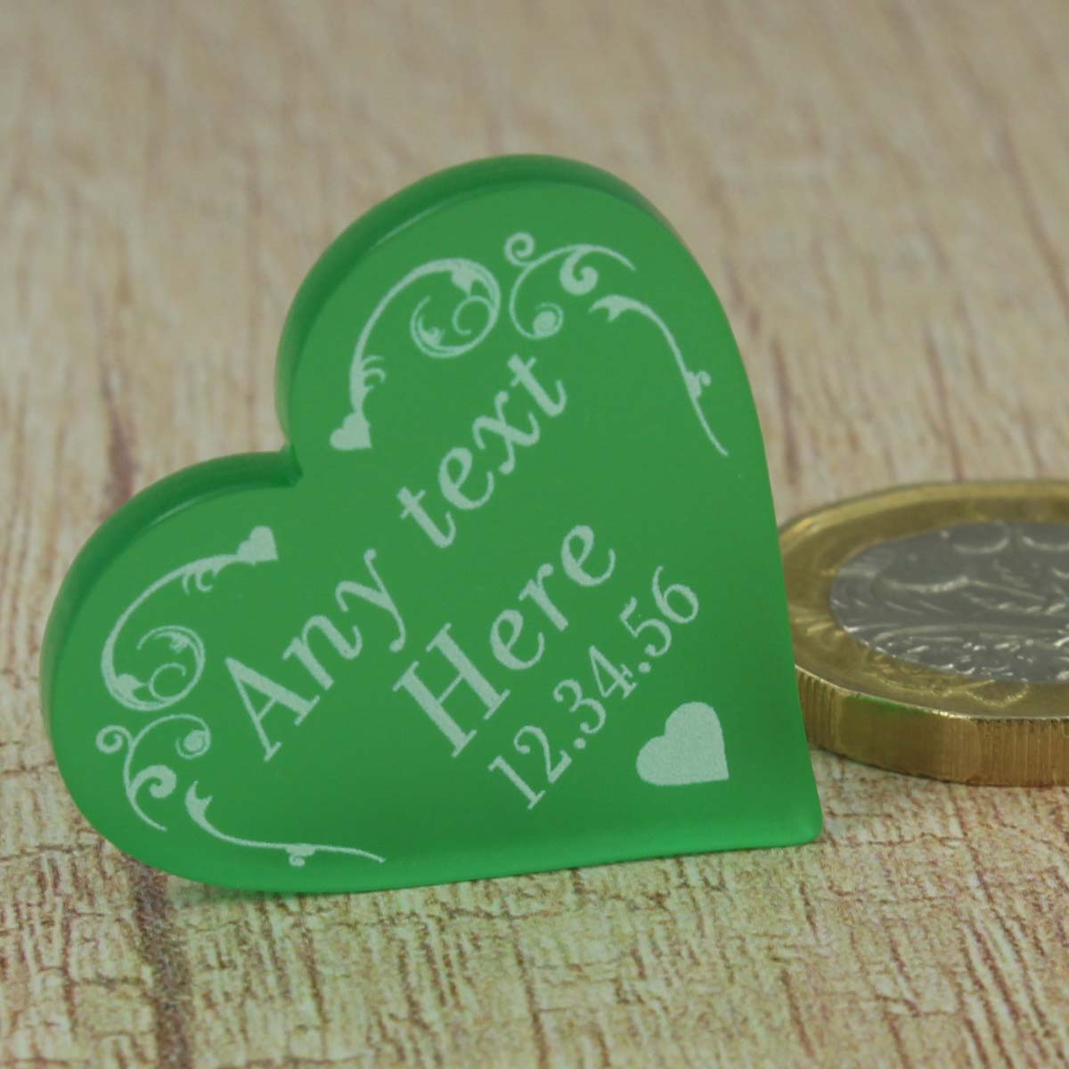 Personalised Wedding Favours - Frosted Green Acrylic Swirl Love Hearts