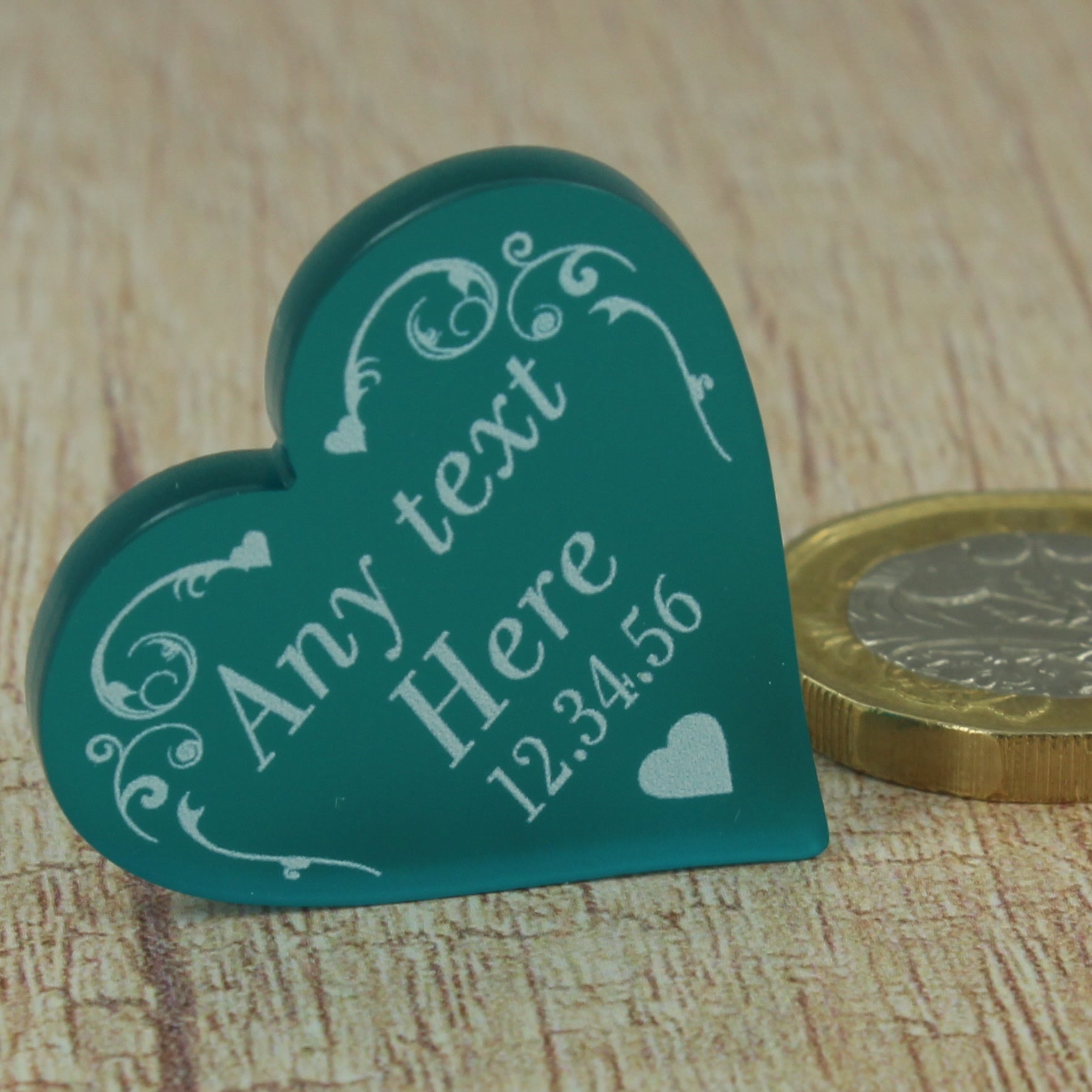 Personalised Wedding Favours - Frosted Teal Acrylic Swirl Love Hearts