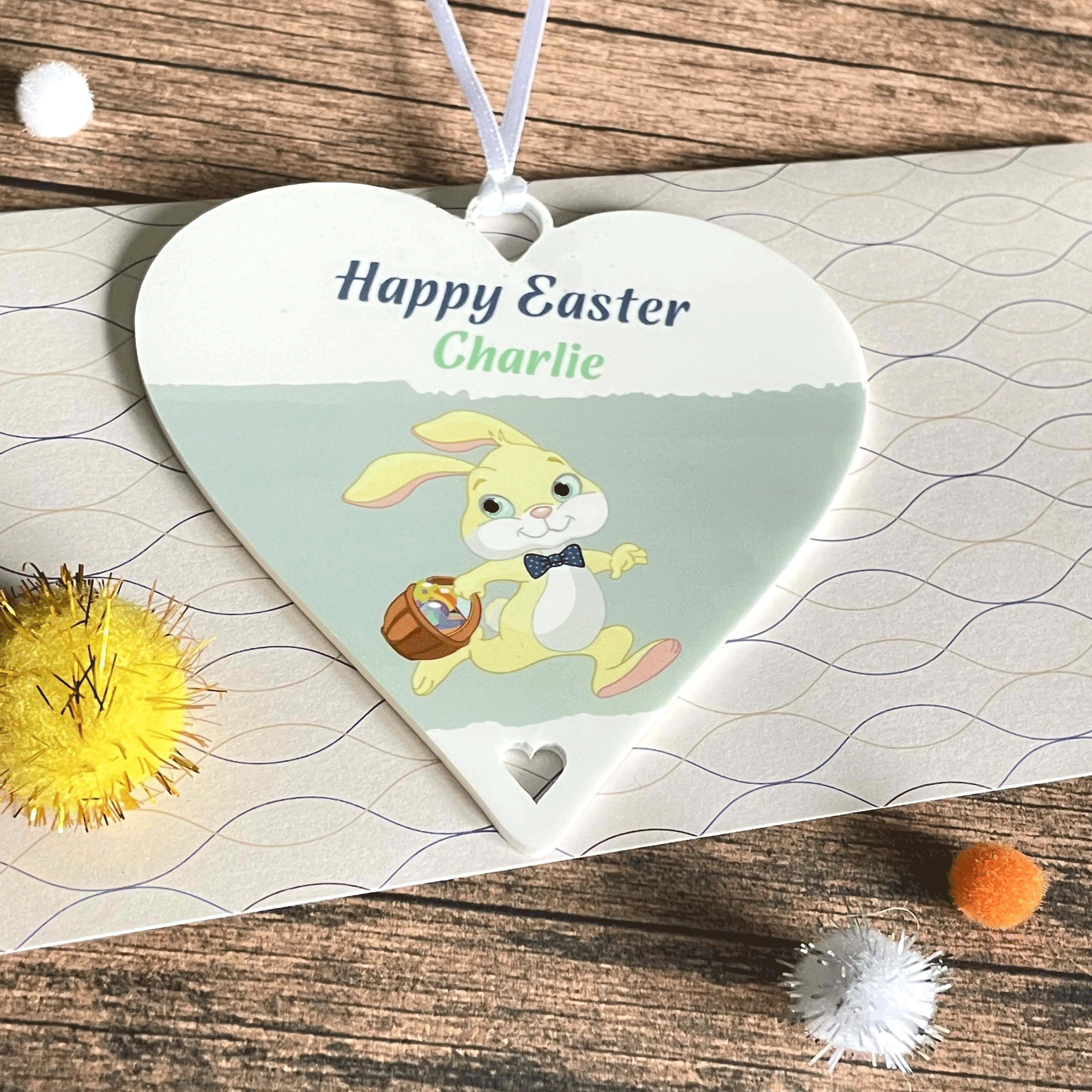 Happy Easter Gift Personalised Easter Bunny Hanging Decoration - 10cm Heart